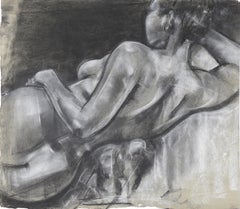 Femme nue de derrière un charbon de bois sur papier