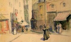 "Montagne Sainte-Geneviève, Paris" - Watercolor Drawing of French Street Scene