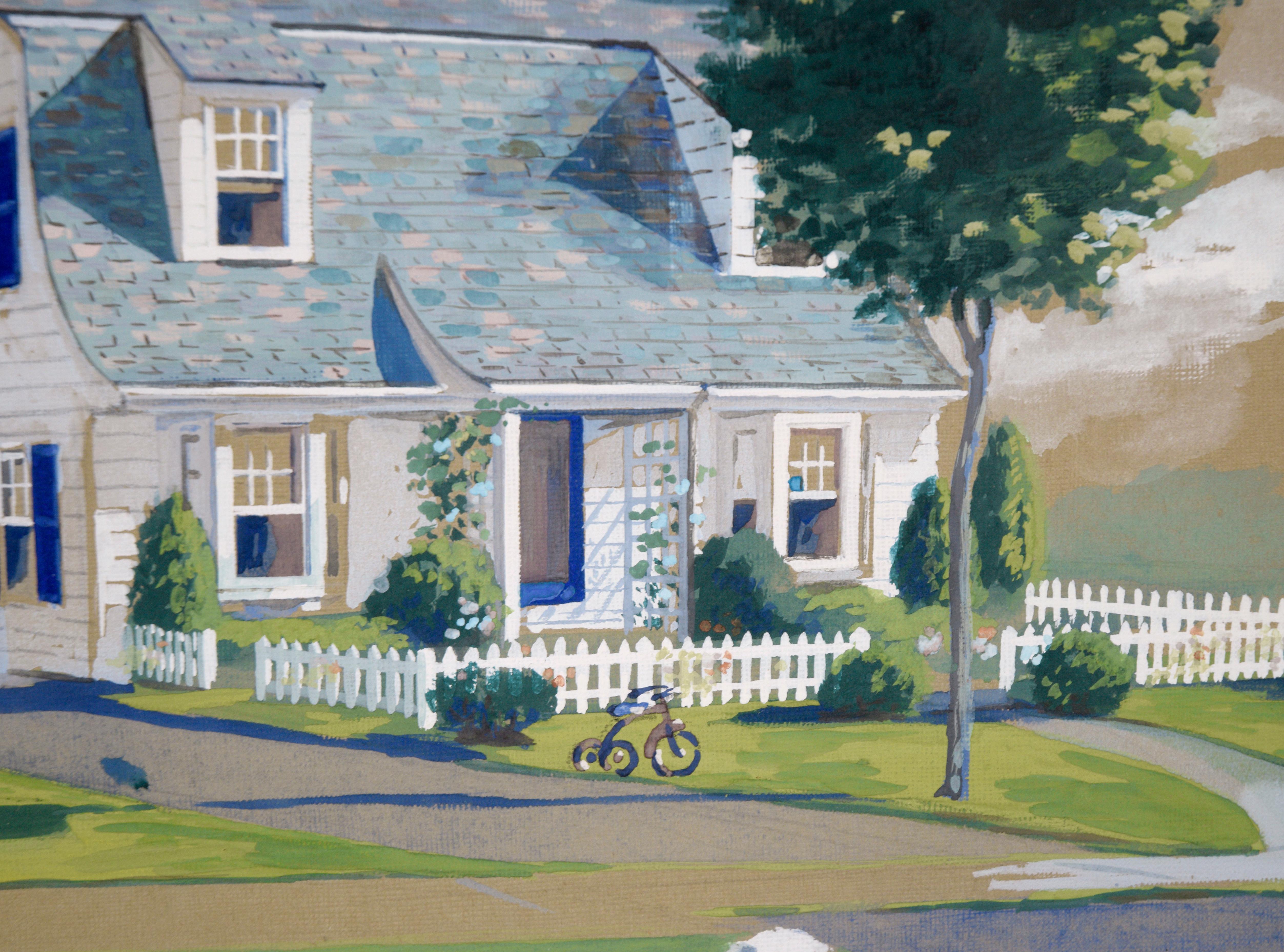 Architectural Illustration of Cape Cod Style Barn House with Dormers in Gouache  For Sale 2