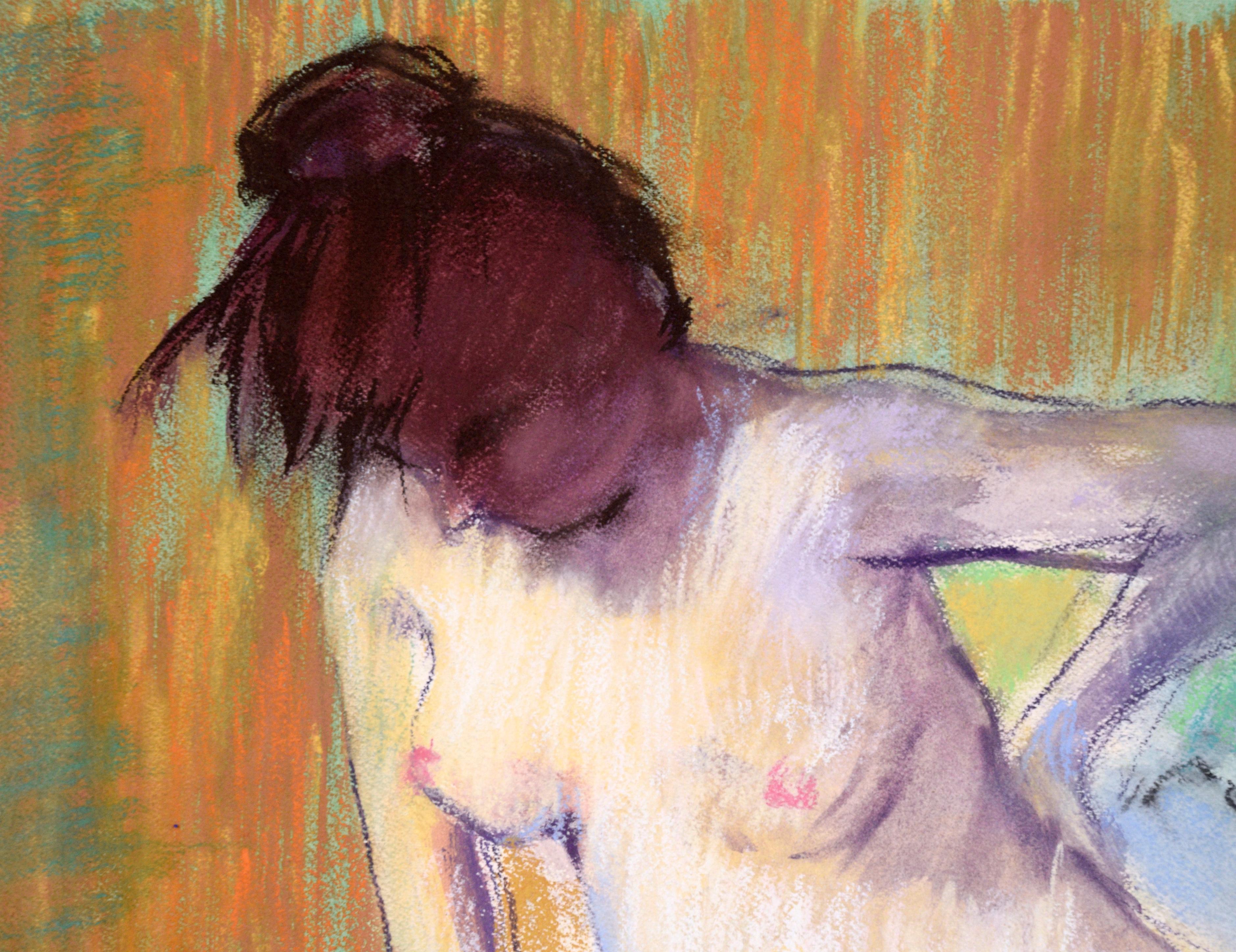 Nu féminin debout, aquarelle et pastel sur papier de B. Warde - Art de Unknown