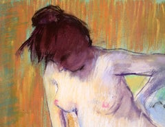 Standing Female Figurative Nude in Watercolor and Pastel on Paper by B. Warde