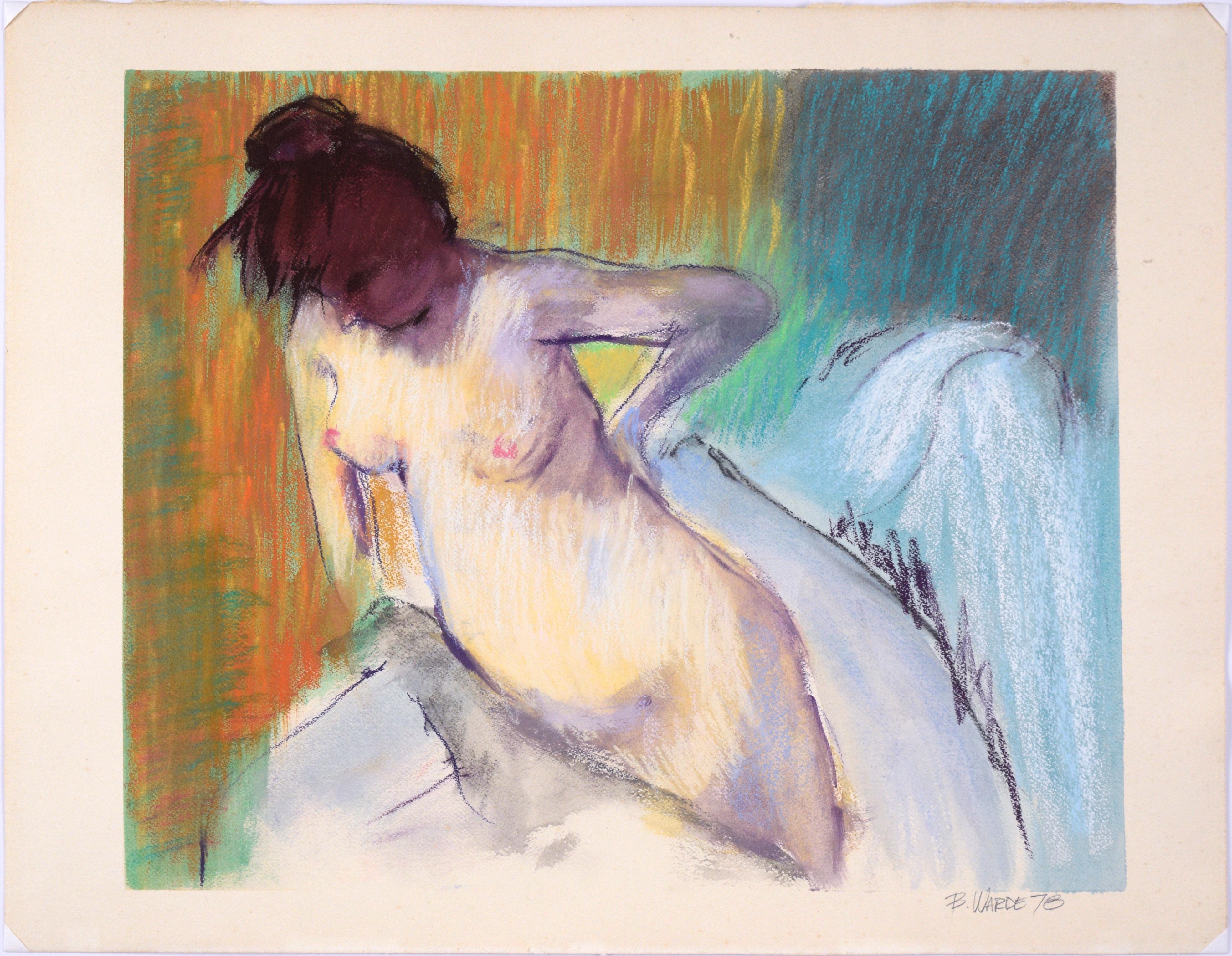 Standing Female Figurative Nude in Watercolor and Pastel on Paper by B. Warde For Sale 2