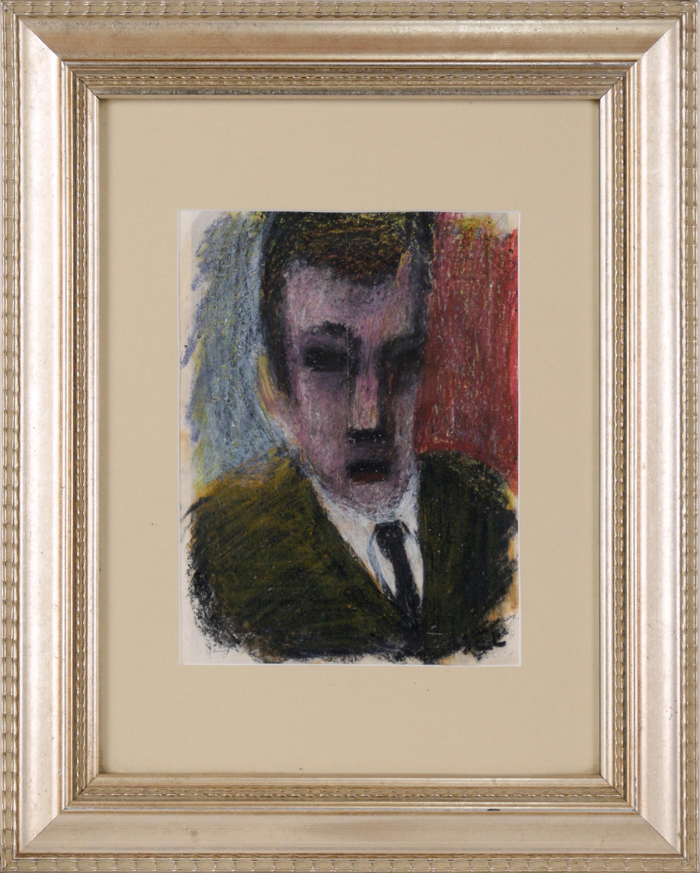 Unknown Figurative Art - Abstract Expressionist Portrait of a Man in a Suit in Pastel on Paper Bay Area