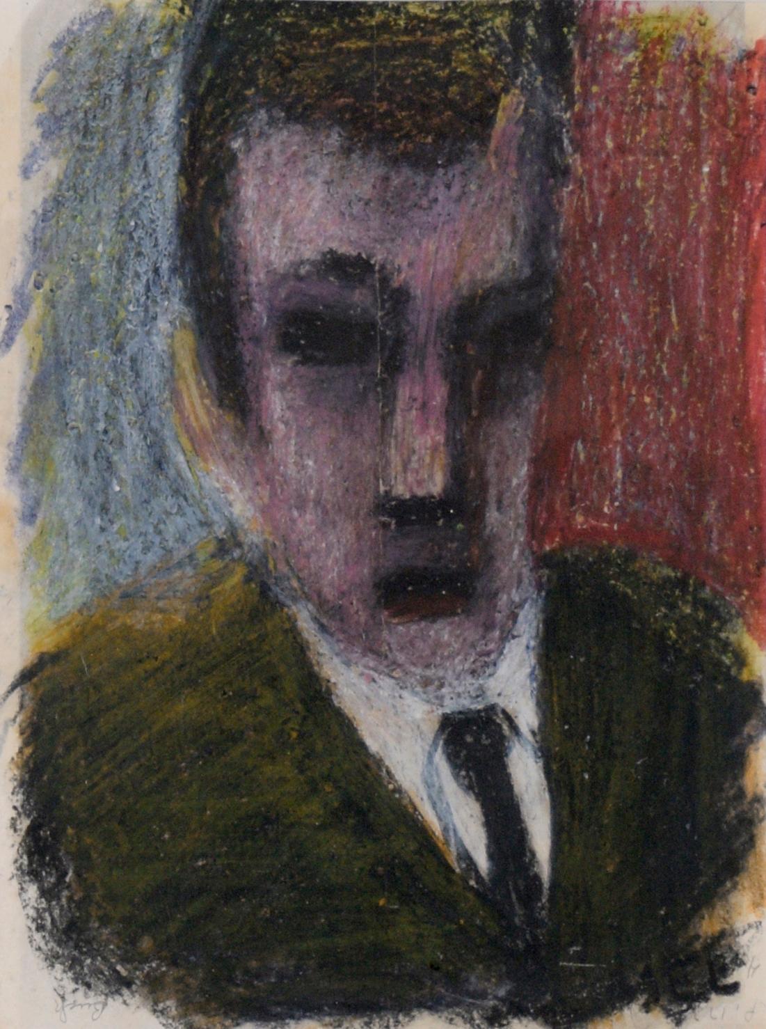 Abstract Expressionist Portrait of a Man in a Suit in Pastel on Paper Bay Area - Art by Unknown