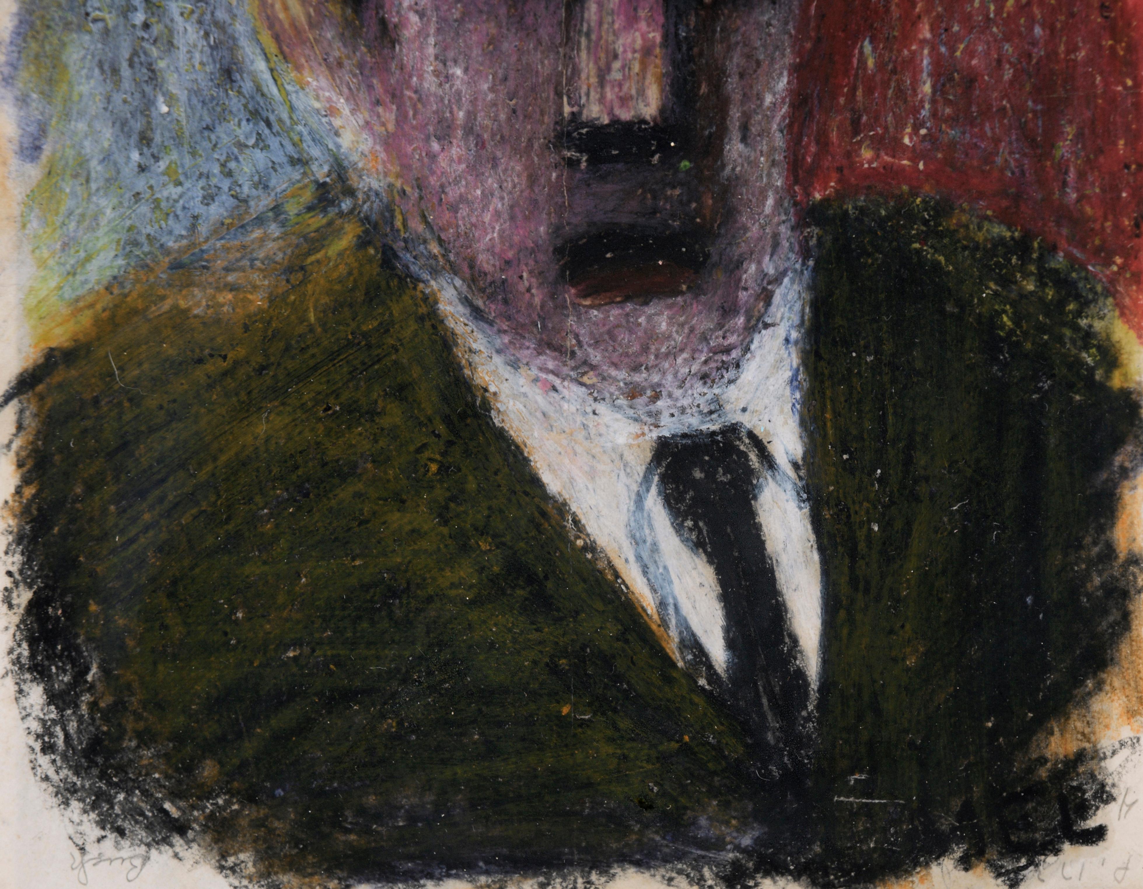 Abstraktes expressionistisches Porträt eines Mannes in einem Anzug in Pastell auf Papier Bay Area im Angebot 1