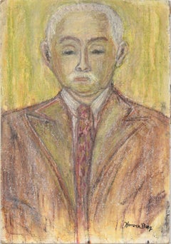 Portrait of a Man with White Hair and Moustache in Pastel on Artist's Board