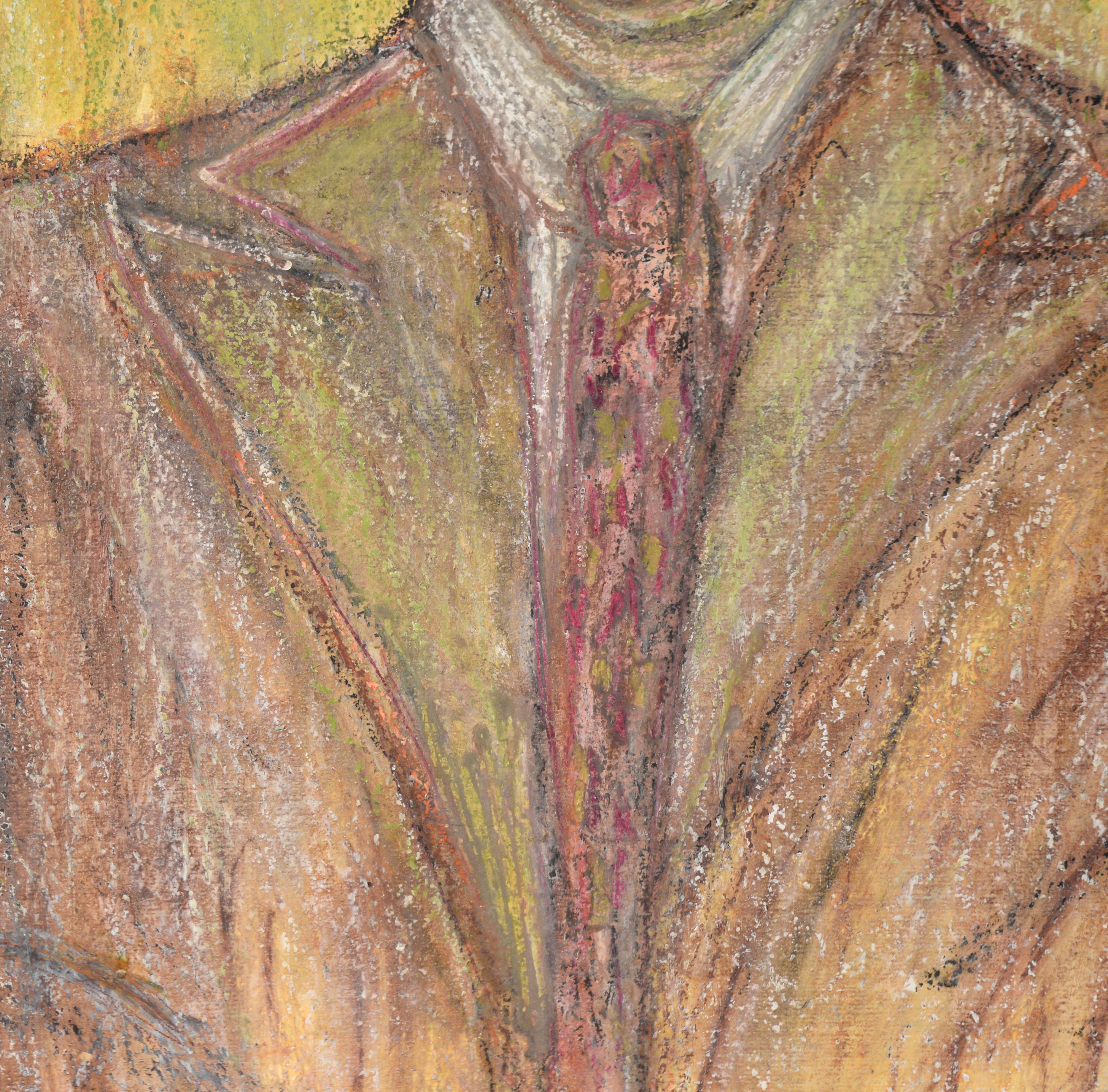 Portrait of a Man with White Hair and Mustache in Pastel on Artist's Board For Sale 2