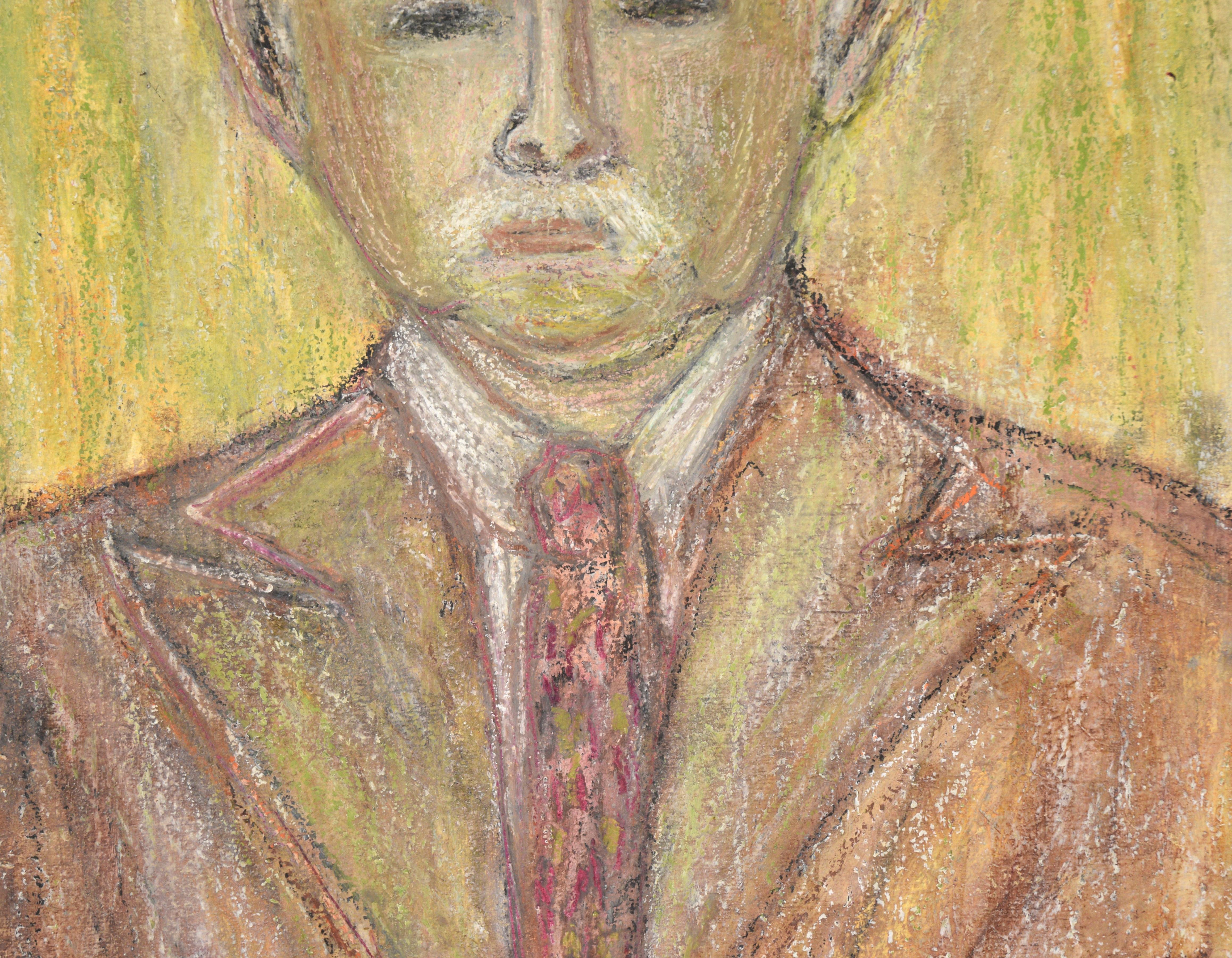 Portrait of a Man with White Hair and Mustache in Pastel on Artist's Board For Sale 1