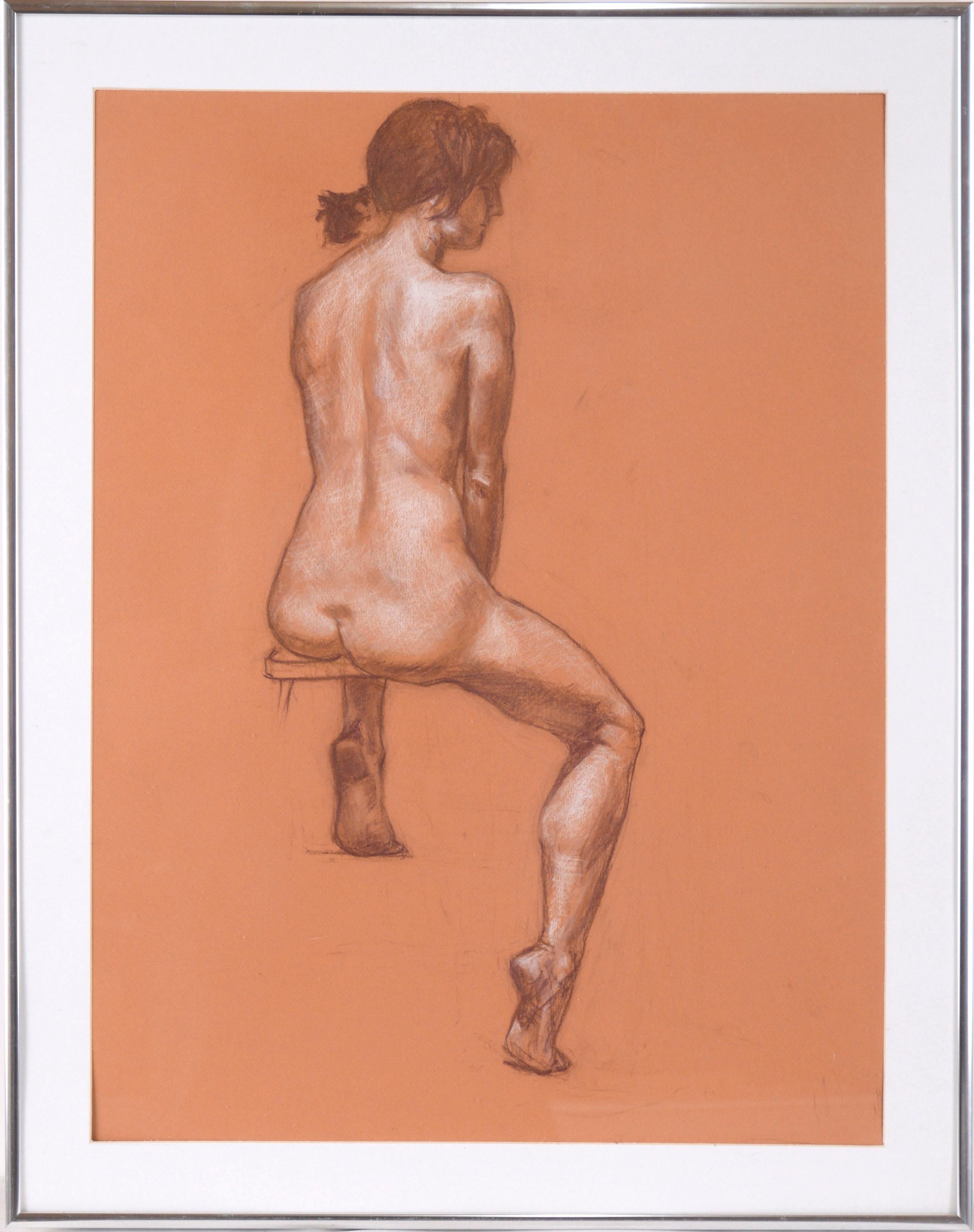 "Seated Figure" Nude in Pastel and Color Pencil on Paper - Art by George Wishon
