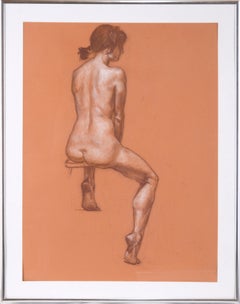 Vintage "Seated Figure" Nude in Pastel and Color Pencil on Paper