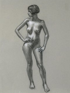 "Standing Figure" Nude in Charcoal and Color Pencil on Paper