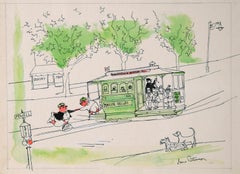 Pigs on a Trolley - Vintage Picture Book Two-Page Spread Illustration