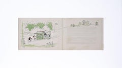 Maiali su un carrello - Illustrazione d'epoca di un libro illustrato a due pagine