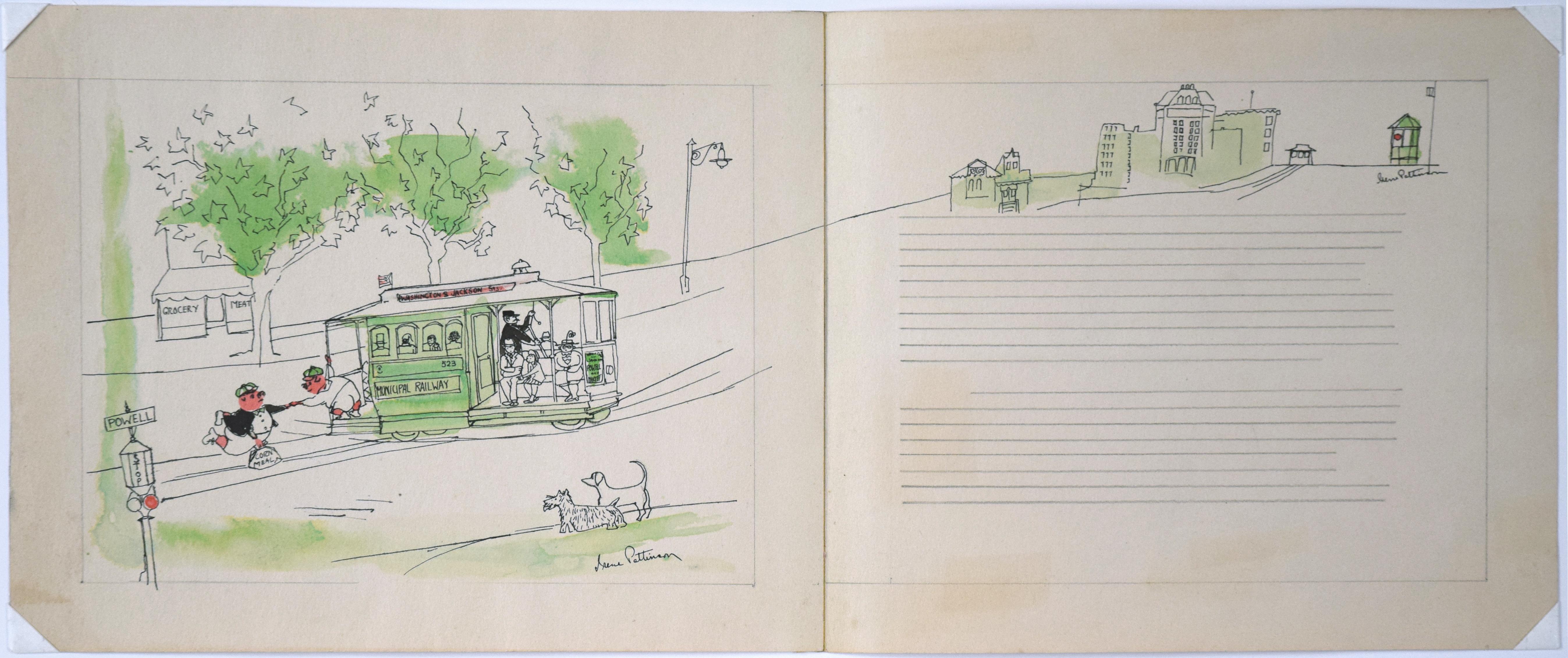 Pigs on a Trolley - Vintage Picture Book Two-Page Spread Illustration For Sale 4