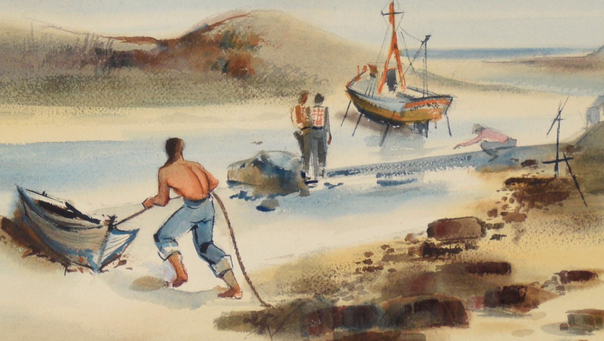 Fischerboote entlang der Küste (Amerikanischer Impressionismus), Painting, von Robert W Daley