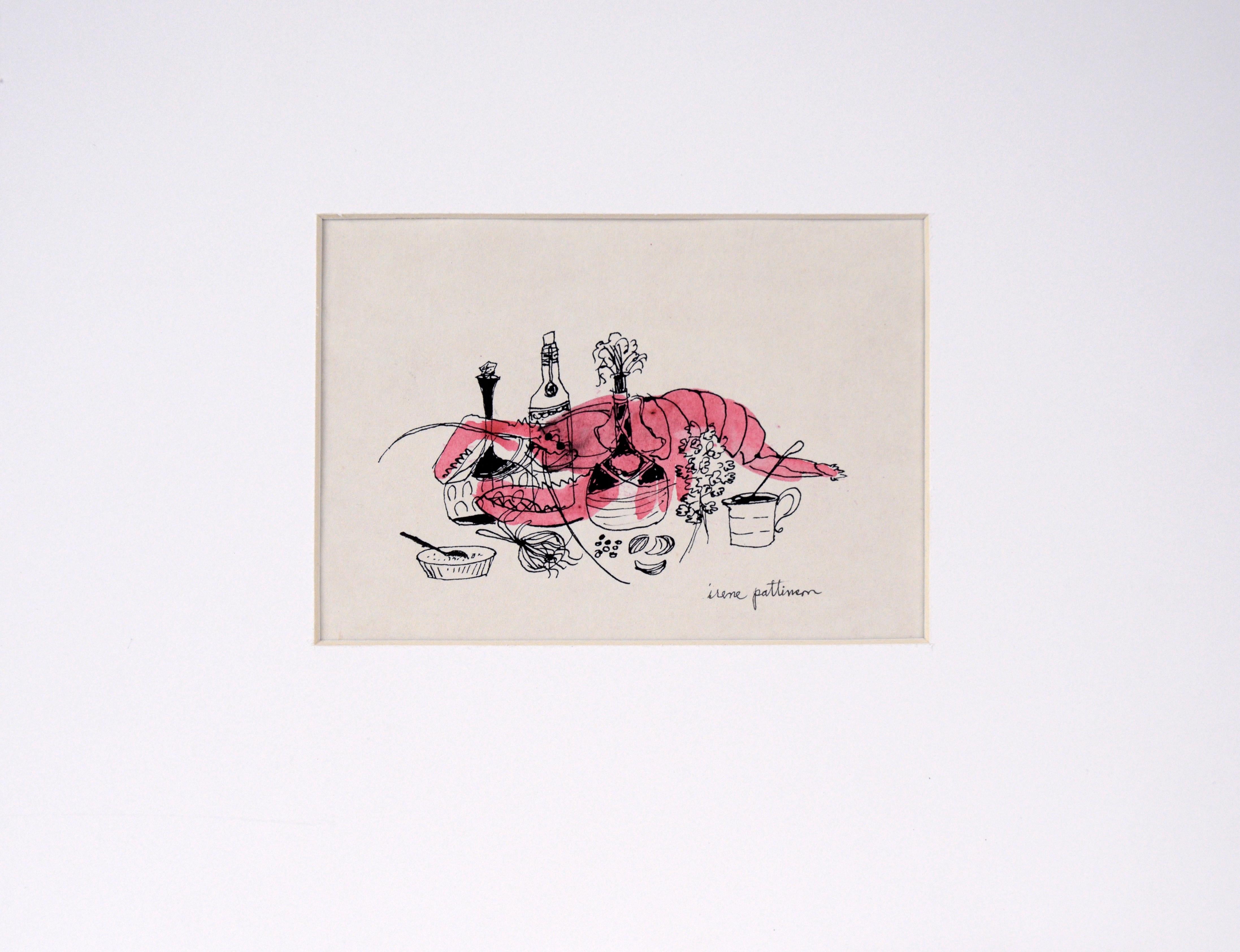 Irene Pattinson Animal Art - Chef Lobster - Vintage Illustration in Ink and Watercolor