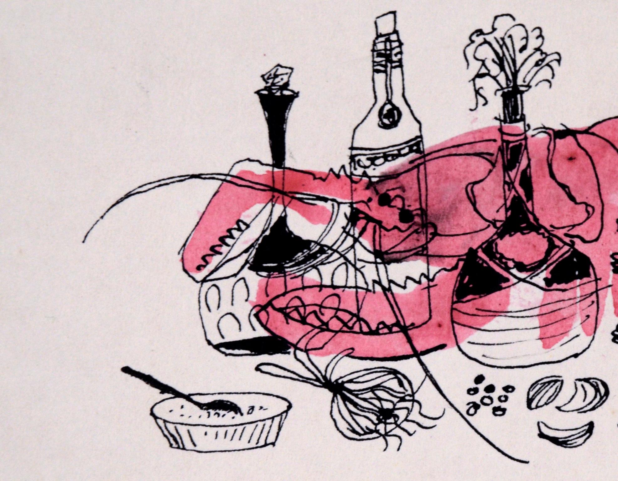 Chef Lobster – Vintage-Illustration in Tinte und Aquarell – Art von Irene Pattinson