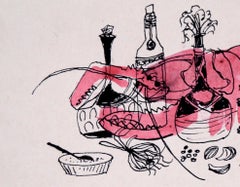 Chef Lobster - Vintage Illustration in Ink and Watercolor