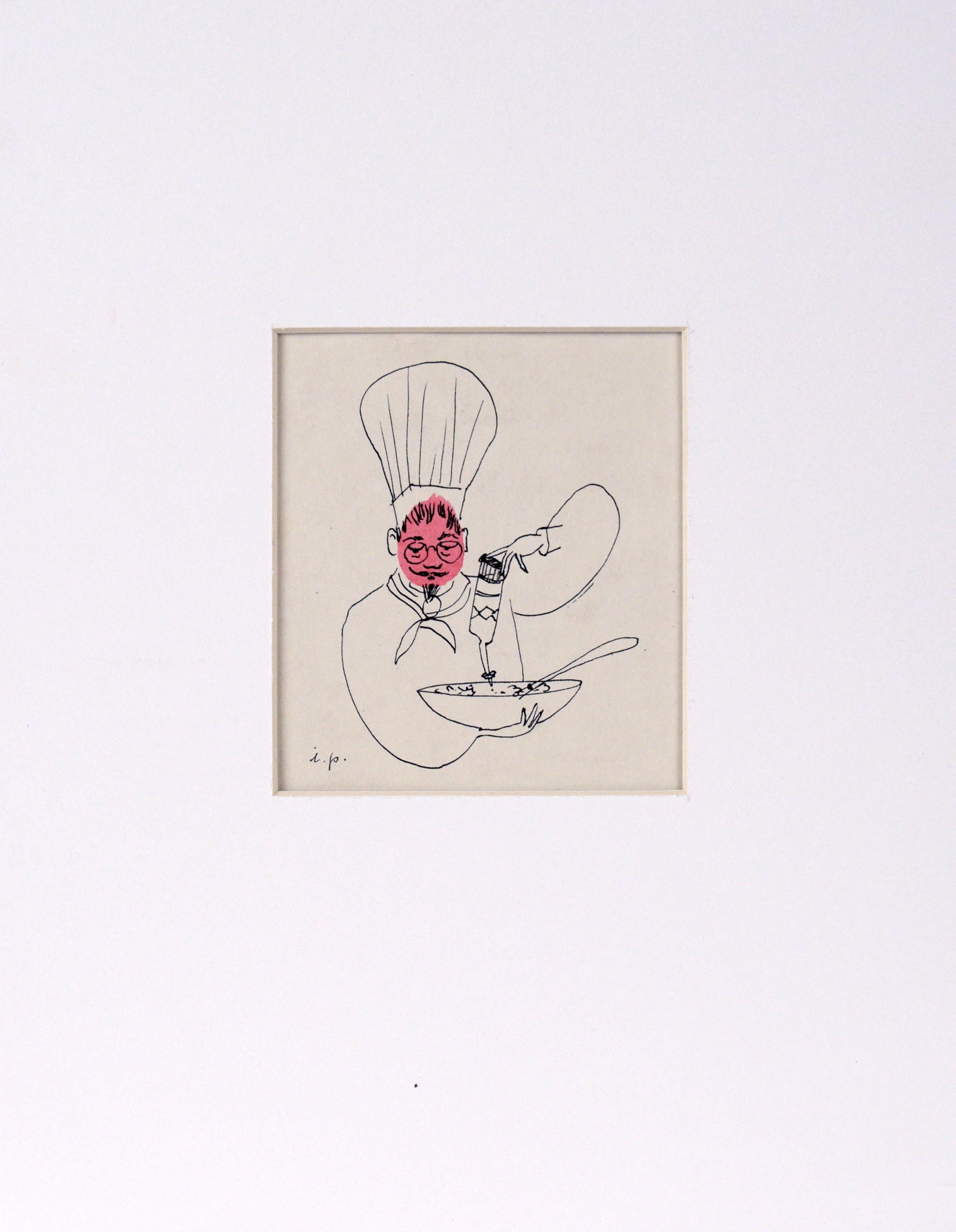 Irene Pattinson Figurative Art - Chef Pasta - Vintage Illustration in Ink and Watercolor
