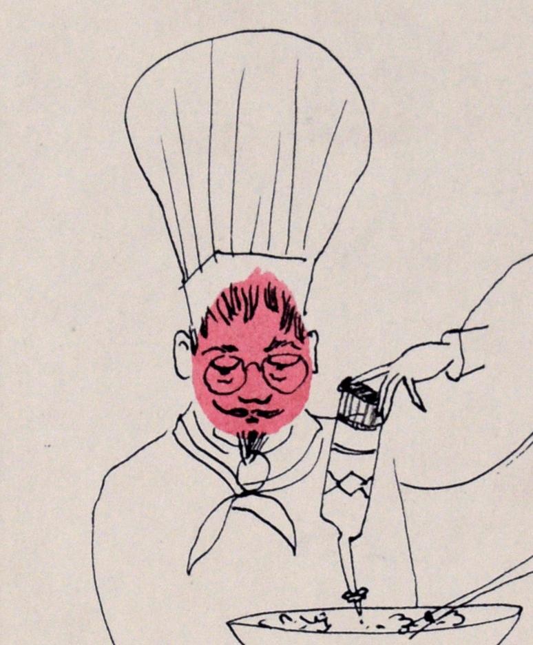 Chef Pasta - Illustration vintage à l'encre et à l'aquarelle - Art de Irene Pattinson
