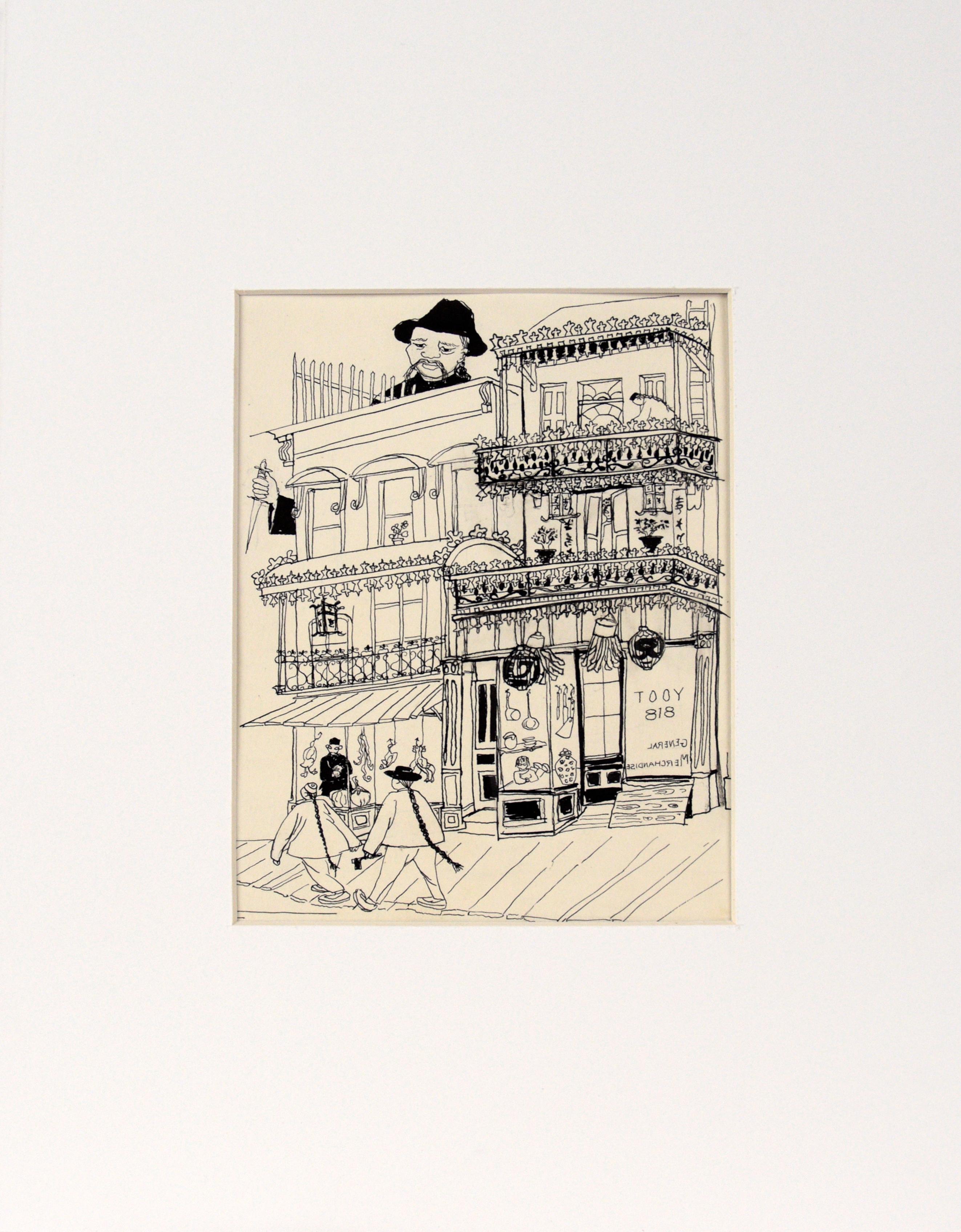 General Merch Way Down in Chinatown - Illustration vintage à l'encre - Mixed Media Art de Irene Pattinson