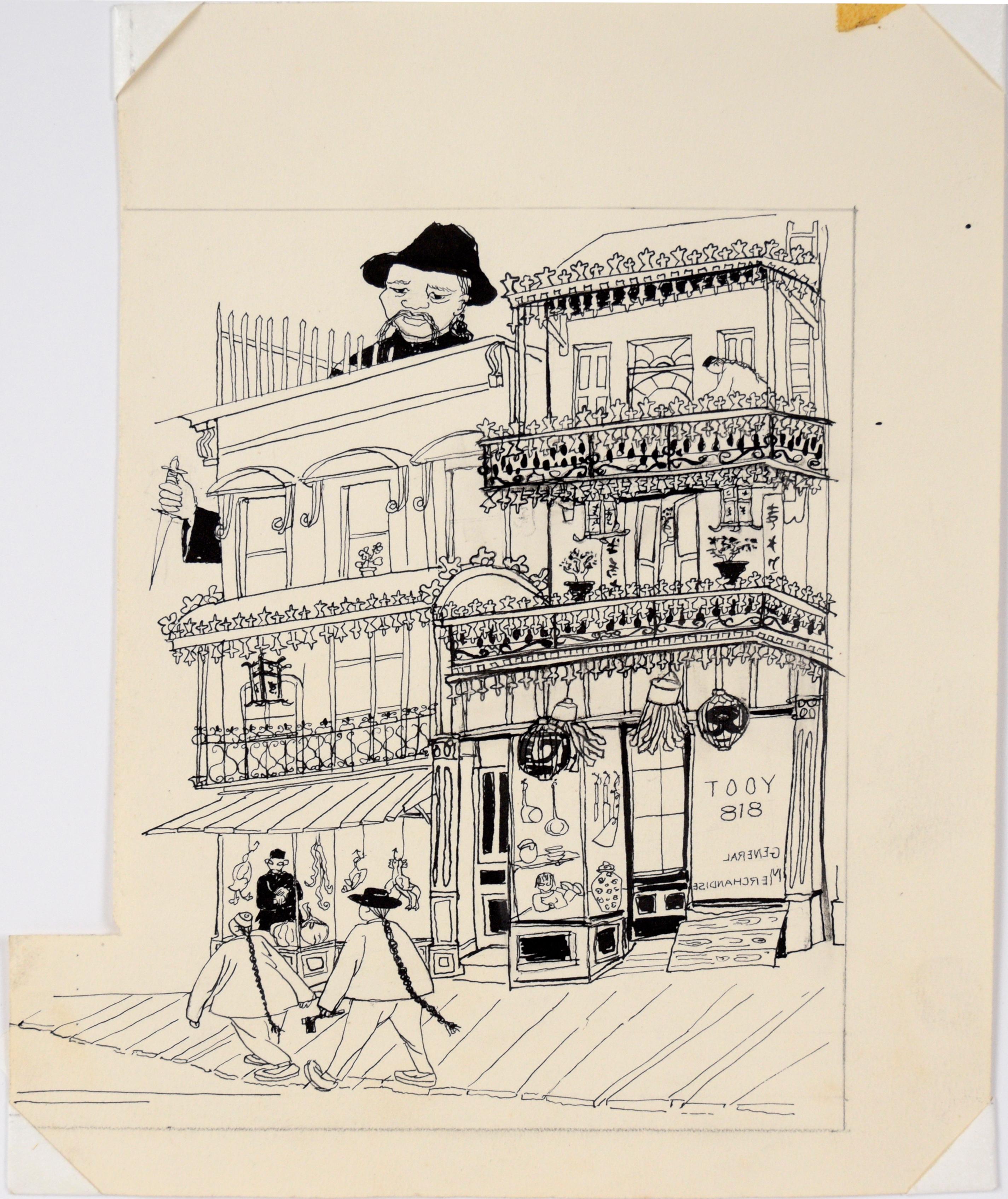 General Merch Way Down in Chinatown - Vintage Illustration in Ink For Sale 2