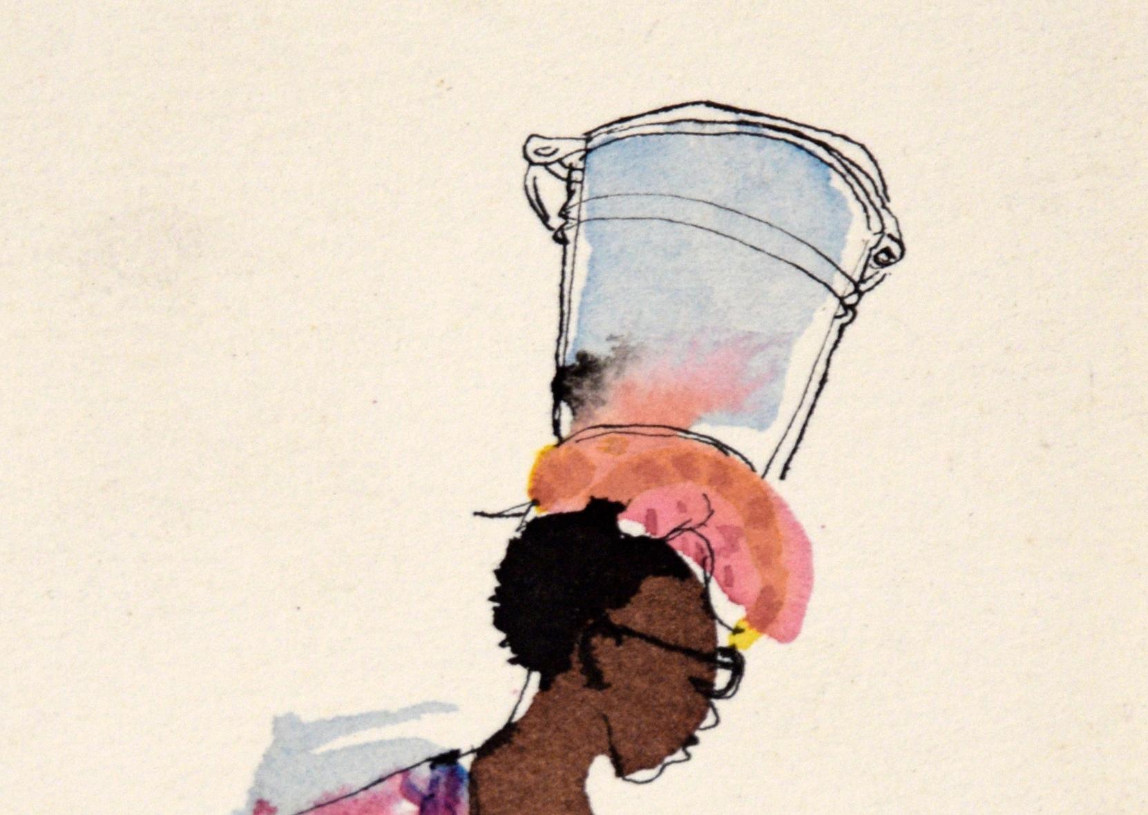 Mama africaine - Illustration vintage à l'encre et à l'aquarelle - Art de Irene Pattinson