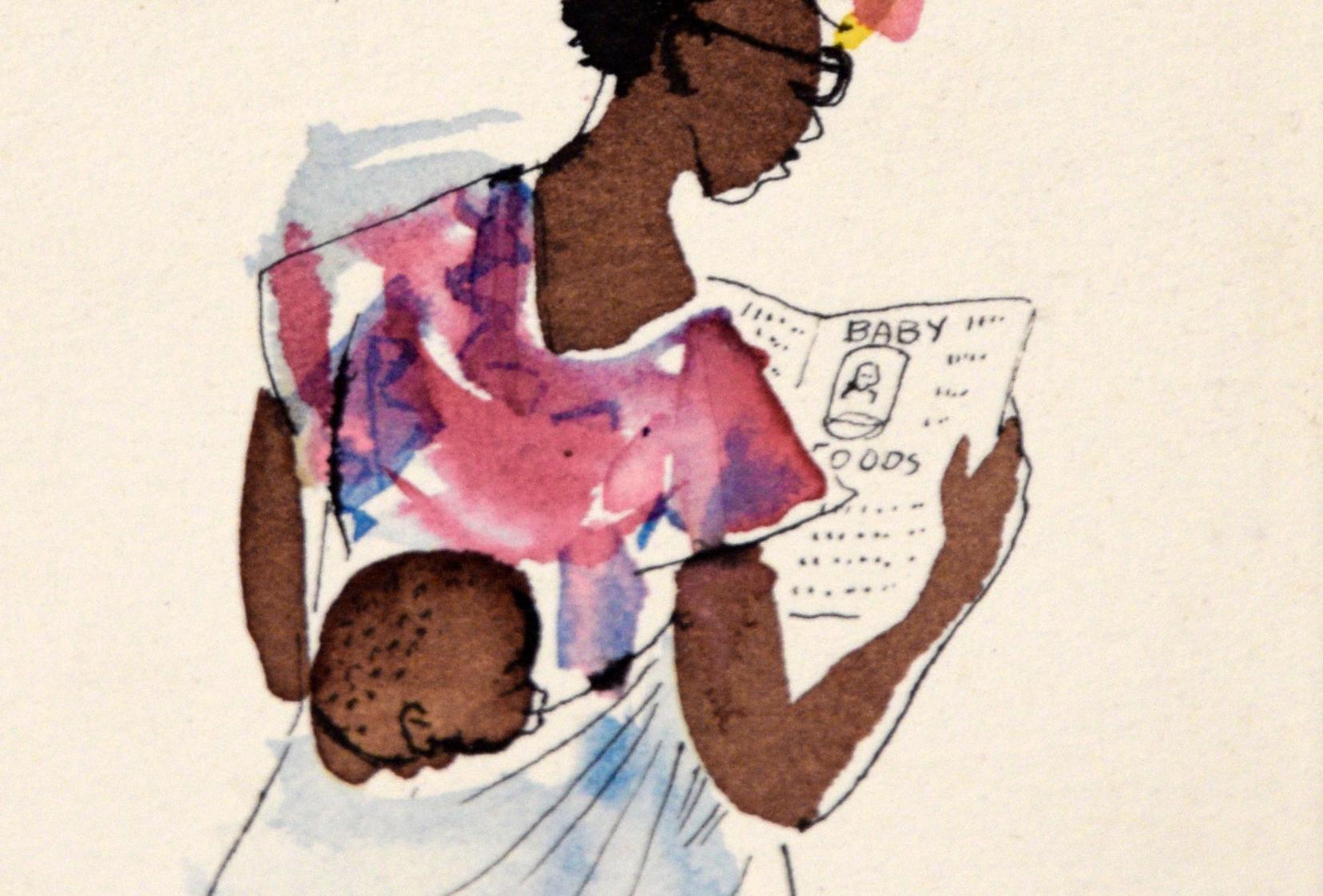 Afrikanische Mama – Vintage-Illustration in Tusche und Aquarell (Amerikanische Moderne), Art, von Irene Pattinson