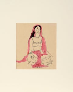 Indian Dancer - Vintage Illustration in Ink and Watercolor