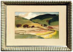 Vintage Mid Century Country Meadow and Hills Landscape