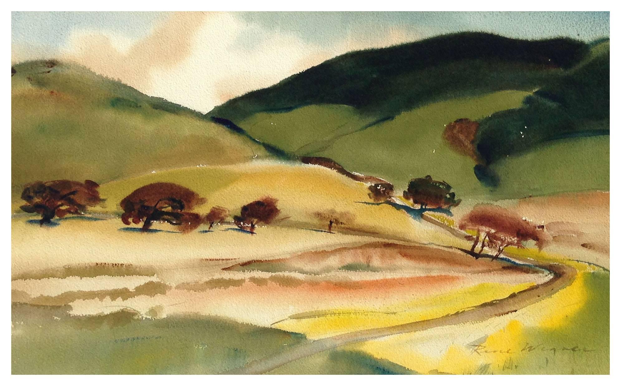 Mid Century Country Meadow and Hills Landscape - Art by Rene Weaver