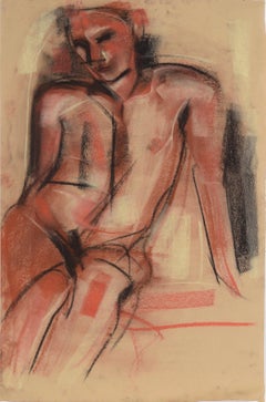 Seated Male Nude in Charcoal on Paper