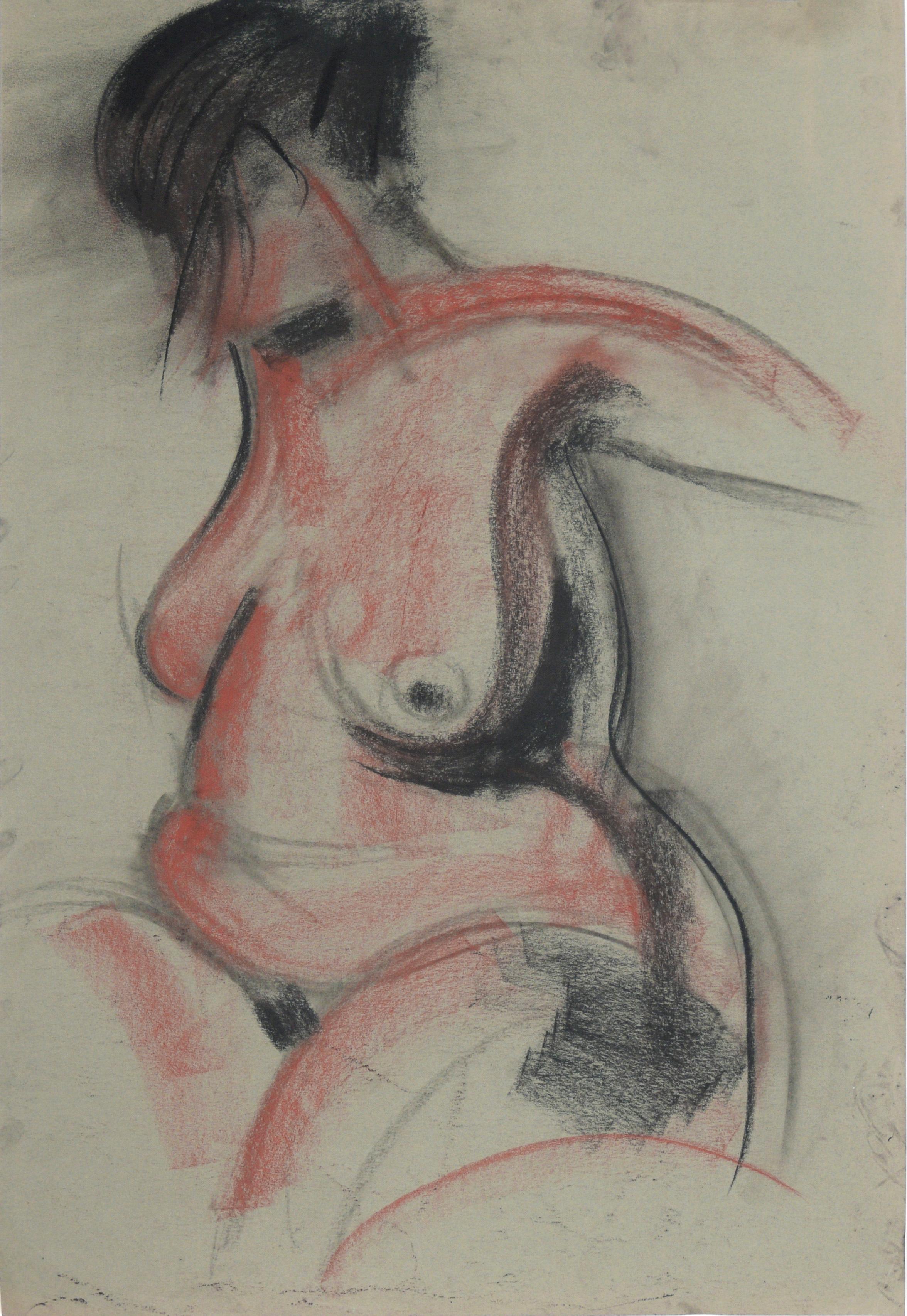 Heather Speck Figurative Art - Seated Female Nude in Charcoal on Paper