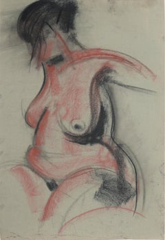 Seated Female Nude in Charcoal on Paper