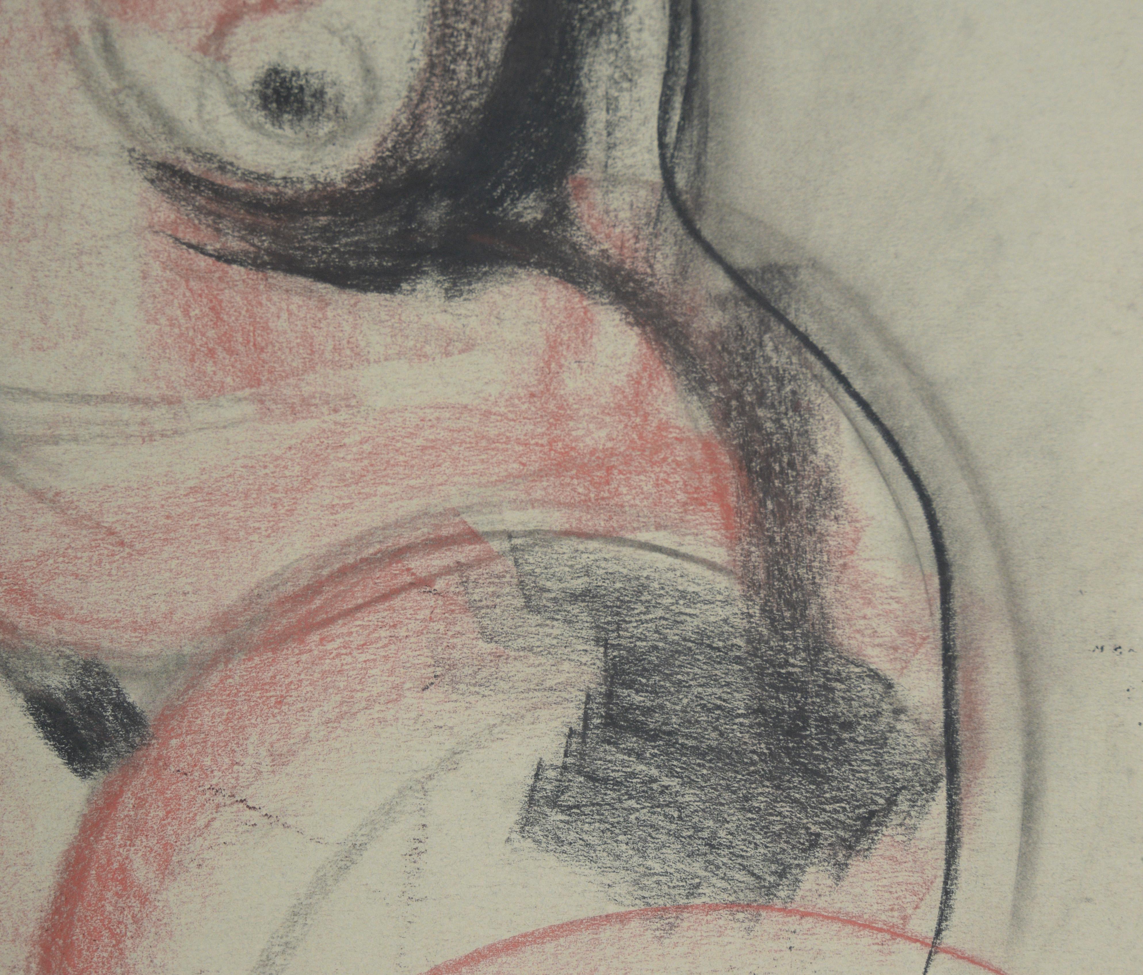 Seated Female Nude in Charcoal on Paper

Figurative piece with a nude woman by Santa Cruz and San Francisco artist Heather Speck (American, b. 1978). The model is seated, with her head turned away from the viewer, hair hanging down and obscuring her