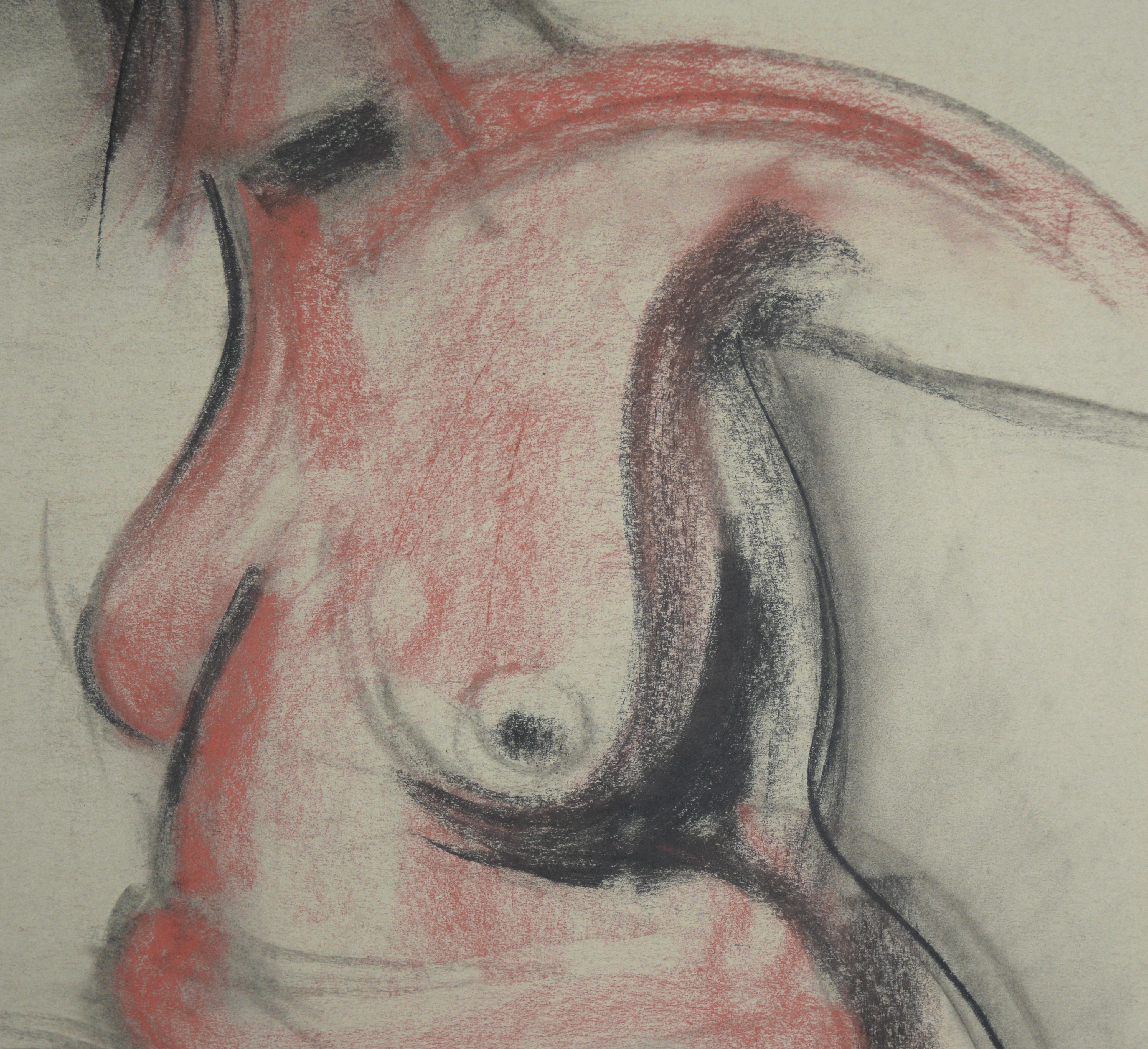 Seated Female Nude in Charcoal on Paper - American Impressionist Art by Heather Speck