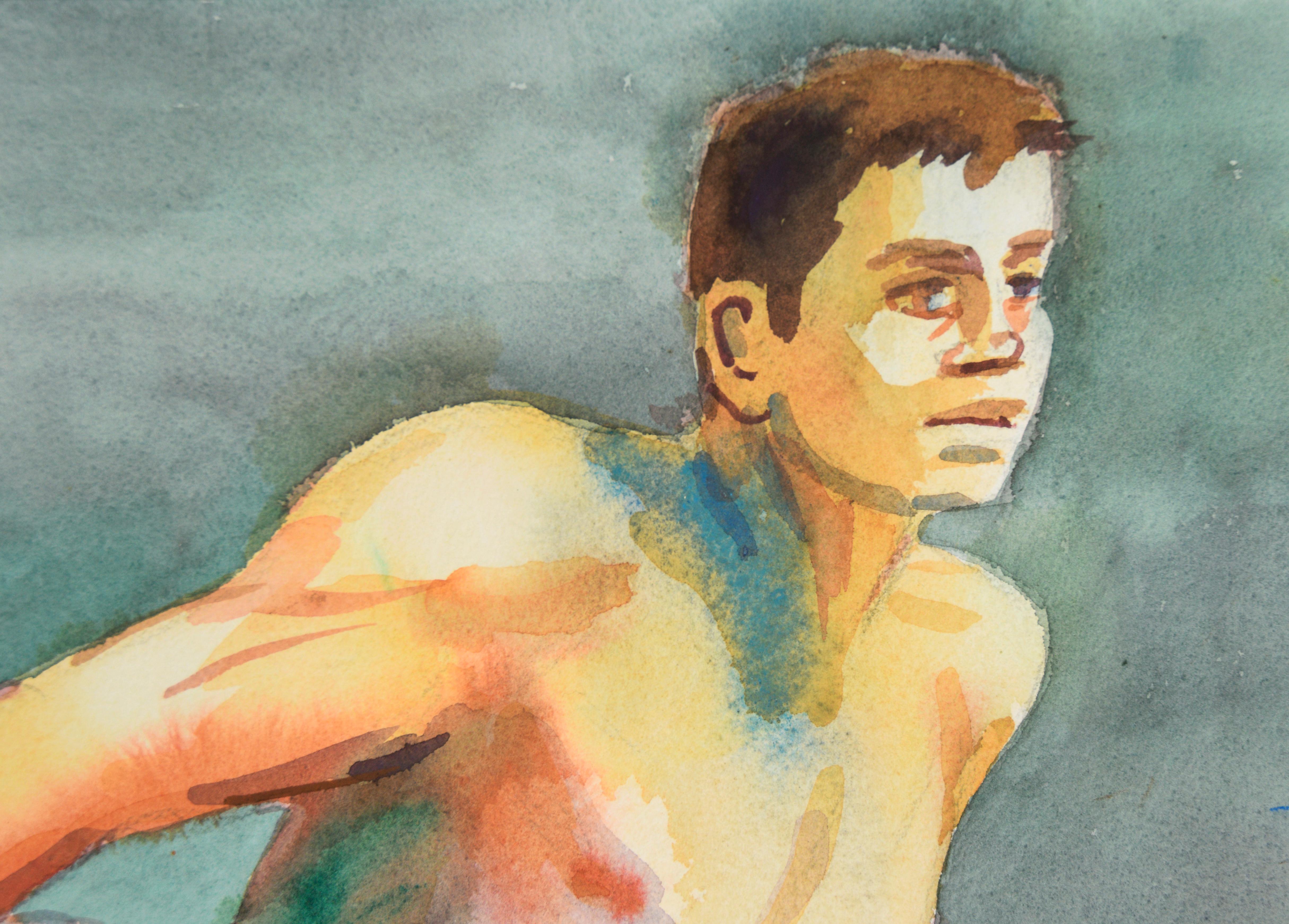 „Zoltan“ – 1990 männliche Aktstudie in Aktform (Beige), Figurative Art, von Arnold A. Grossman