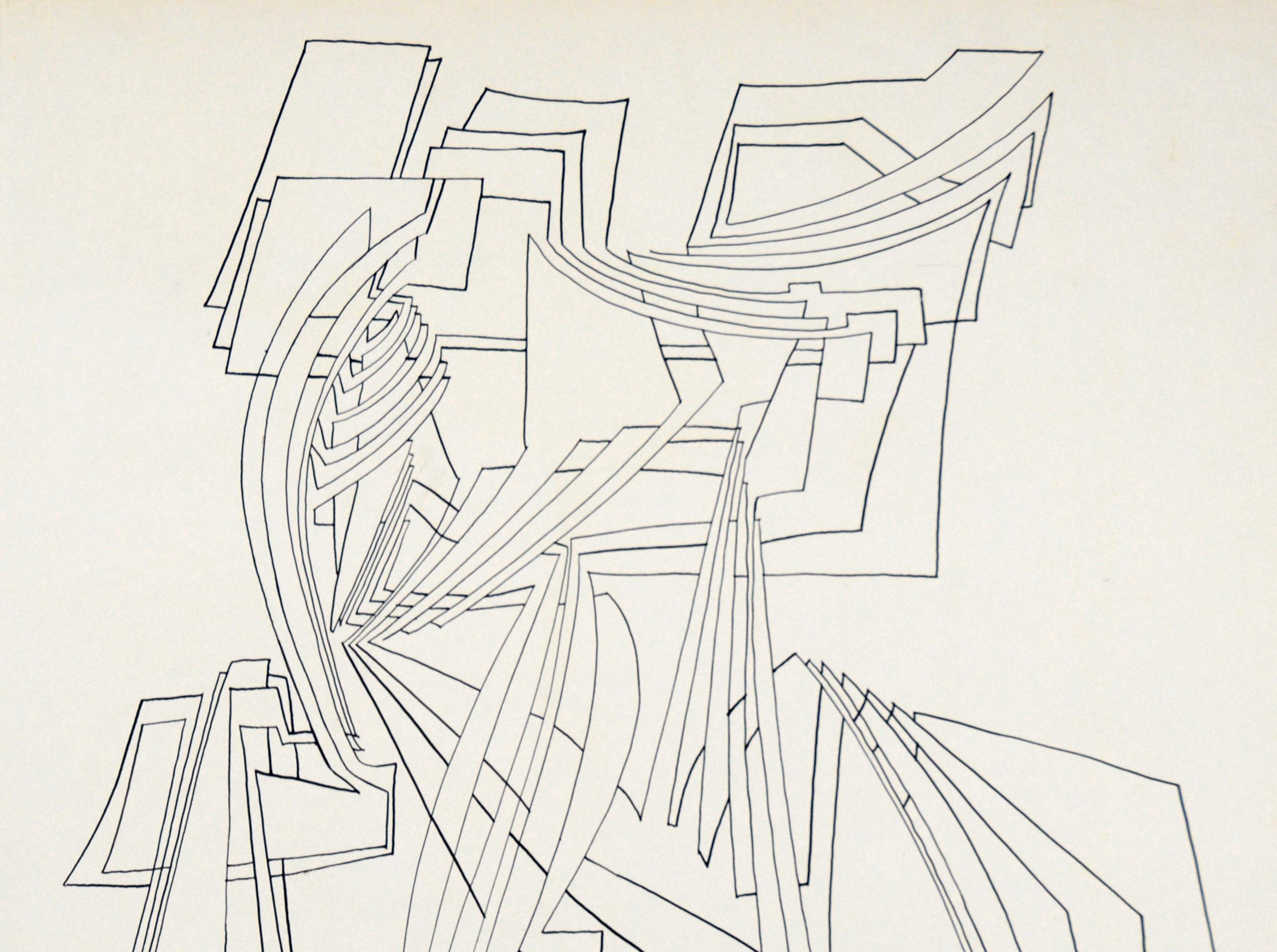 Art linéaire abstrait et géométrique à l'encre sur papier de Geraldine Heib en vente 2