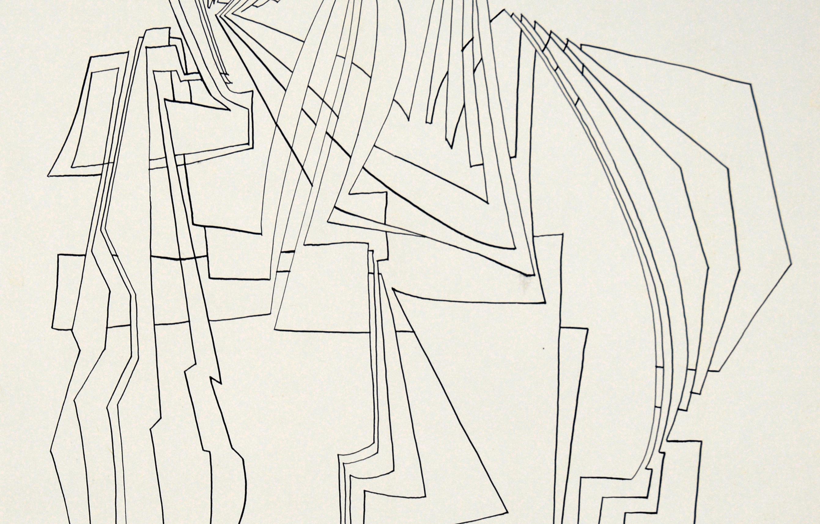 Art linéaire abstrait et géométrique à l'encre sur papier de Geraldine Heib en vente 3