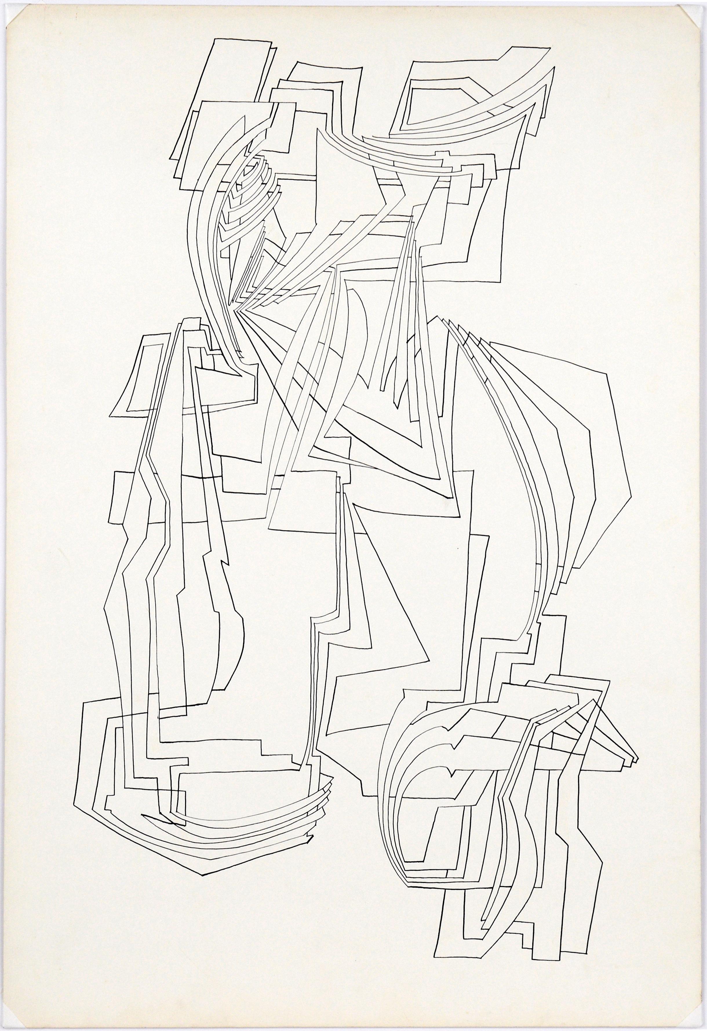 Art linéaire abstrait et géométrique à l'encre sur papier de Geraldine Heib en vente 1