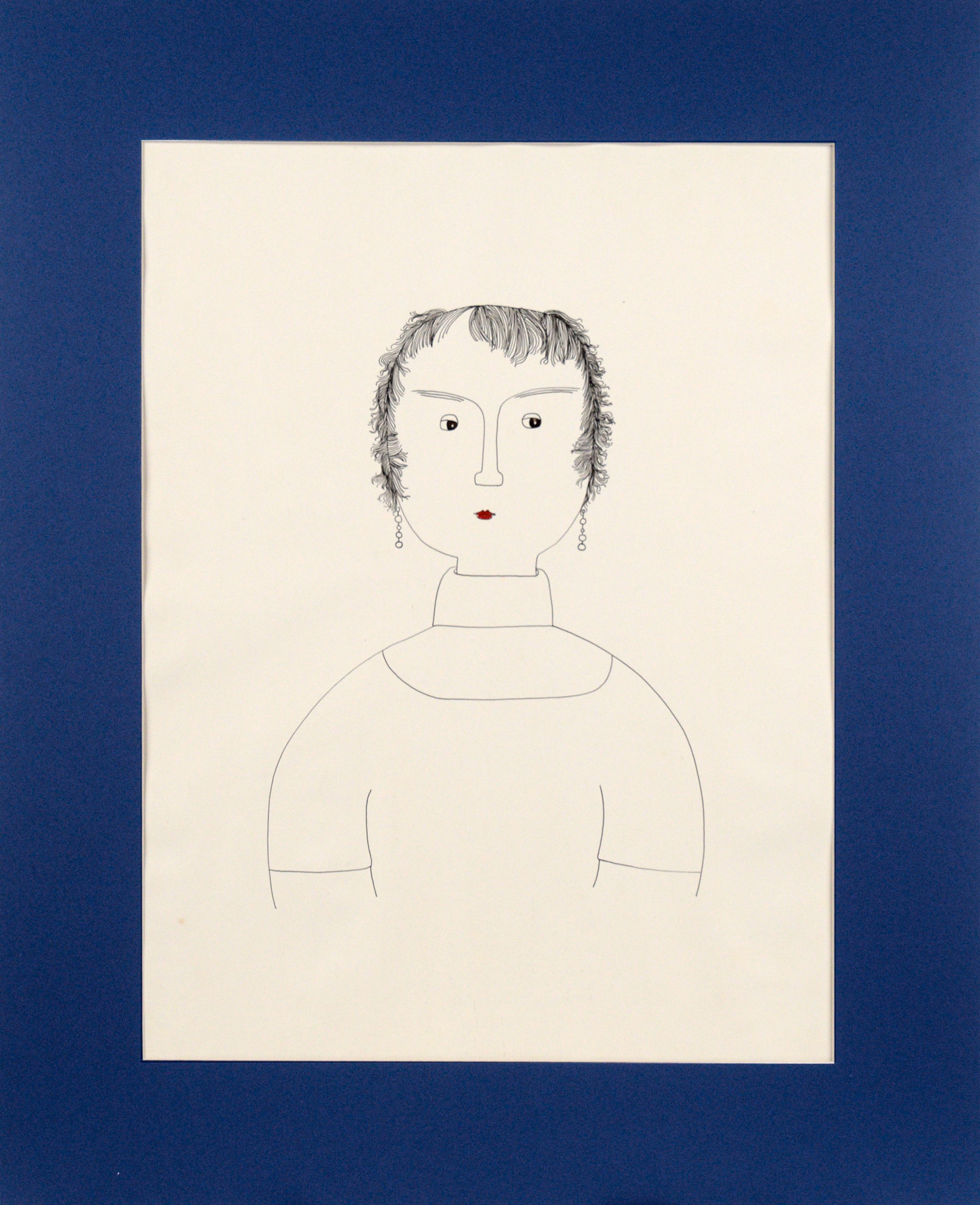 Jerry O'Day Portrait – Minimalistisches Porträt „Der Sekretär“ in Tinte auf Papier von Geraldine Heib