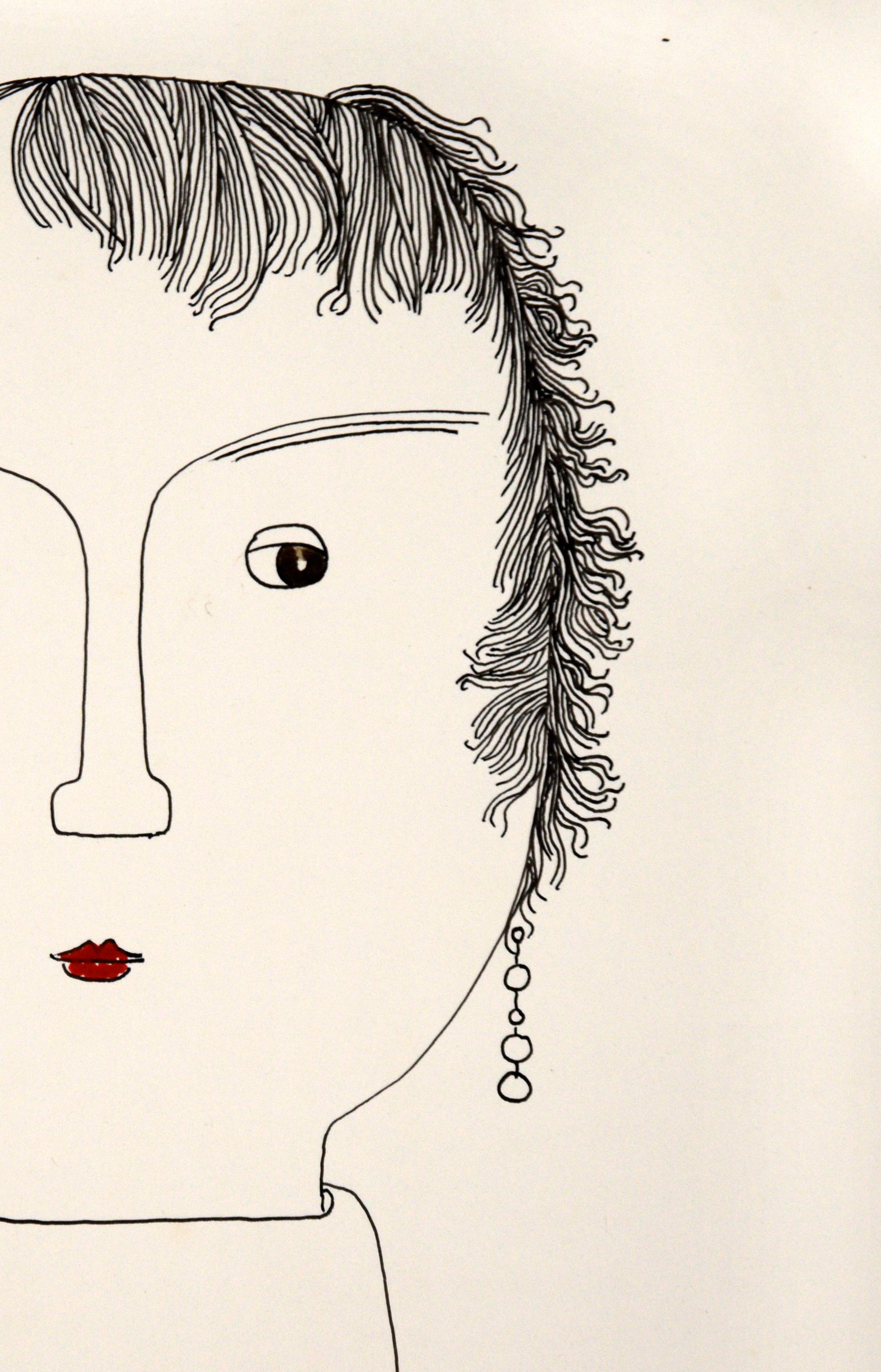 Minimalistisches Porträt „Der Sekretär“ in Tinte auf Papier von Geraldine Heib – Art von Jerry O'Day