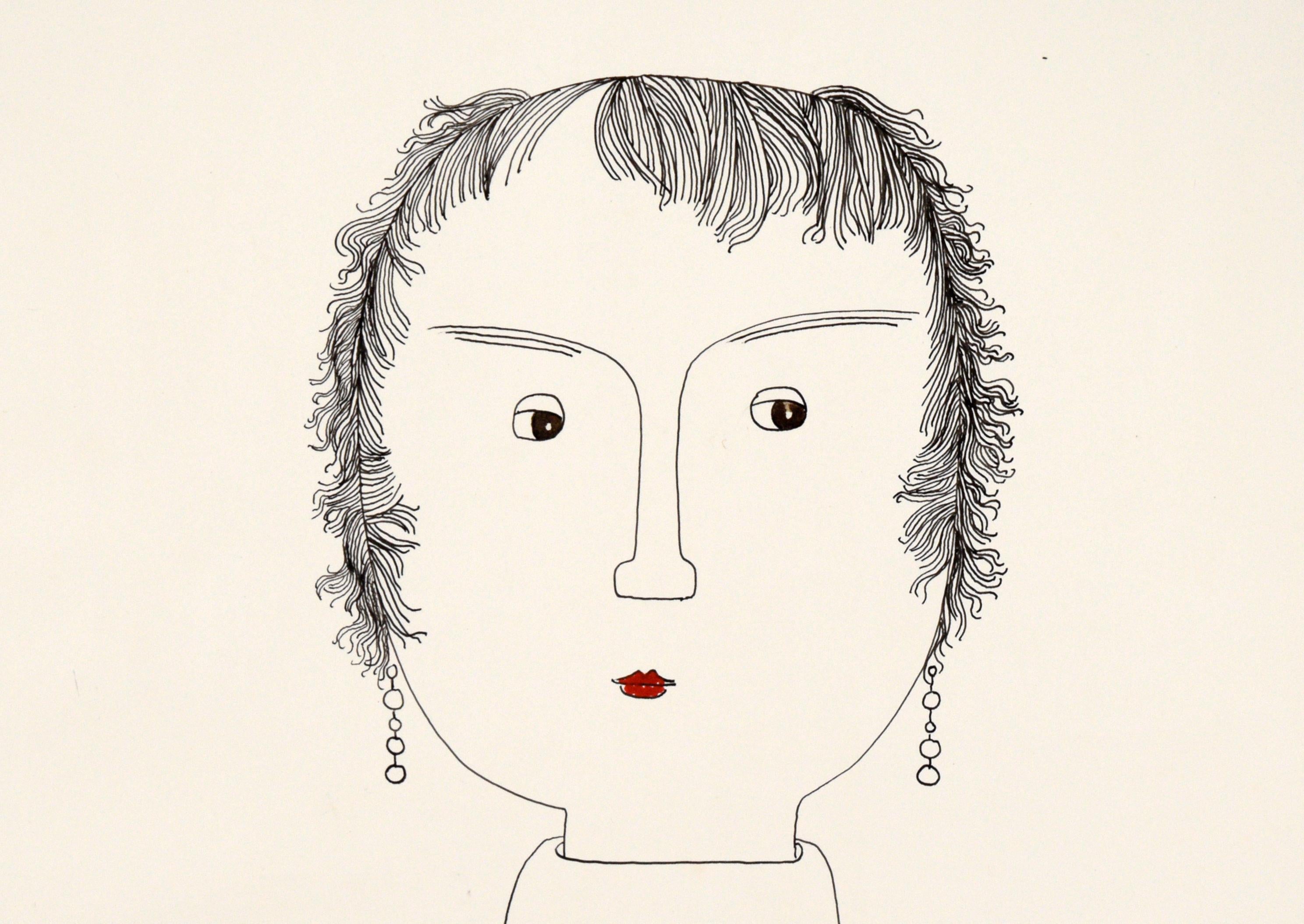 Minimalistisches Porträt „Der Sekretär“ in Tinte auf Papier von Geraldine Heib (Amerikanische Moderne), Art, von Jerry O'Day
