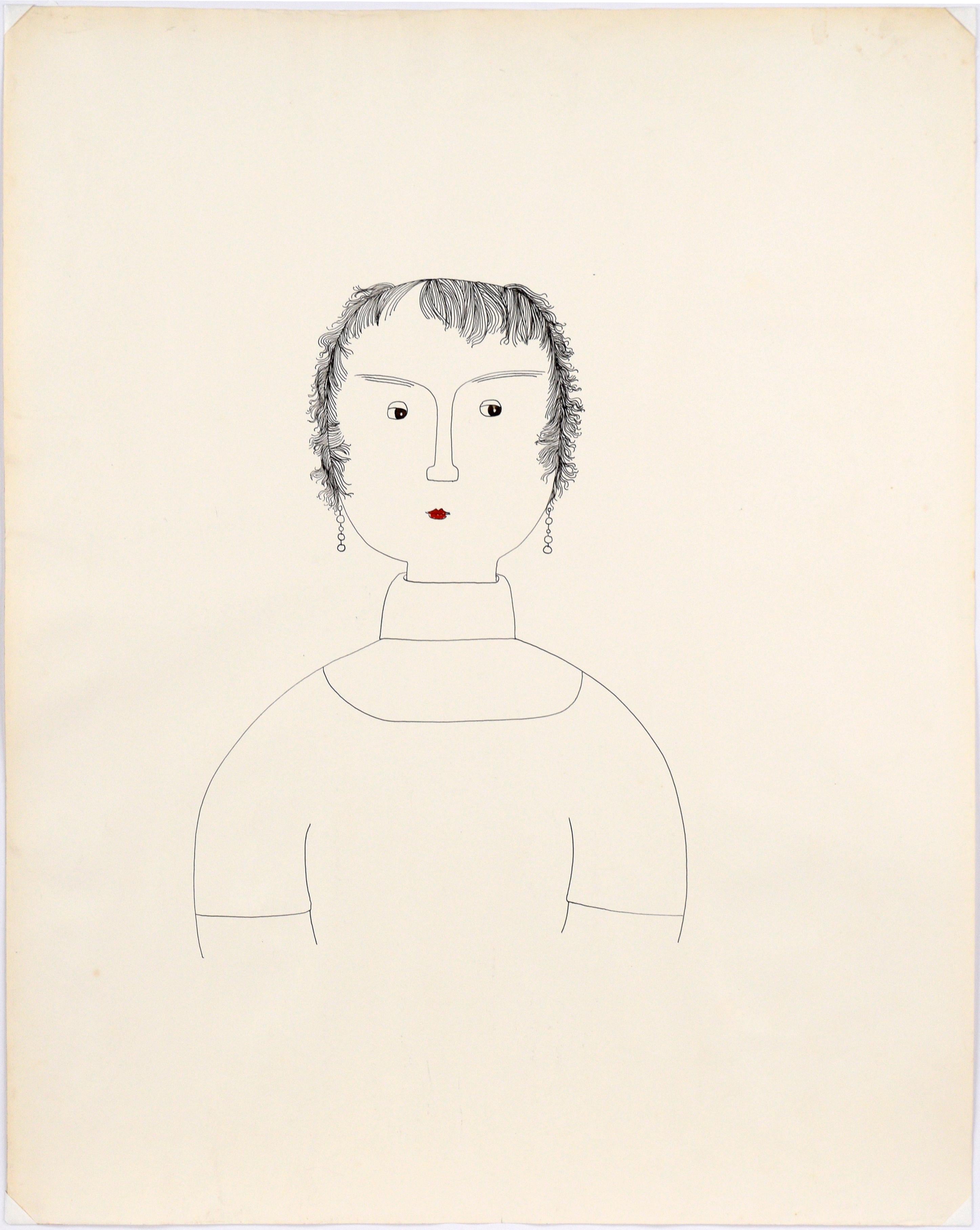 Minimalistisches Porträt „Der Sekretär“ in Tinte auf Papier von Geraldine Heib im Angebot 2