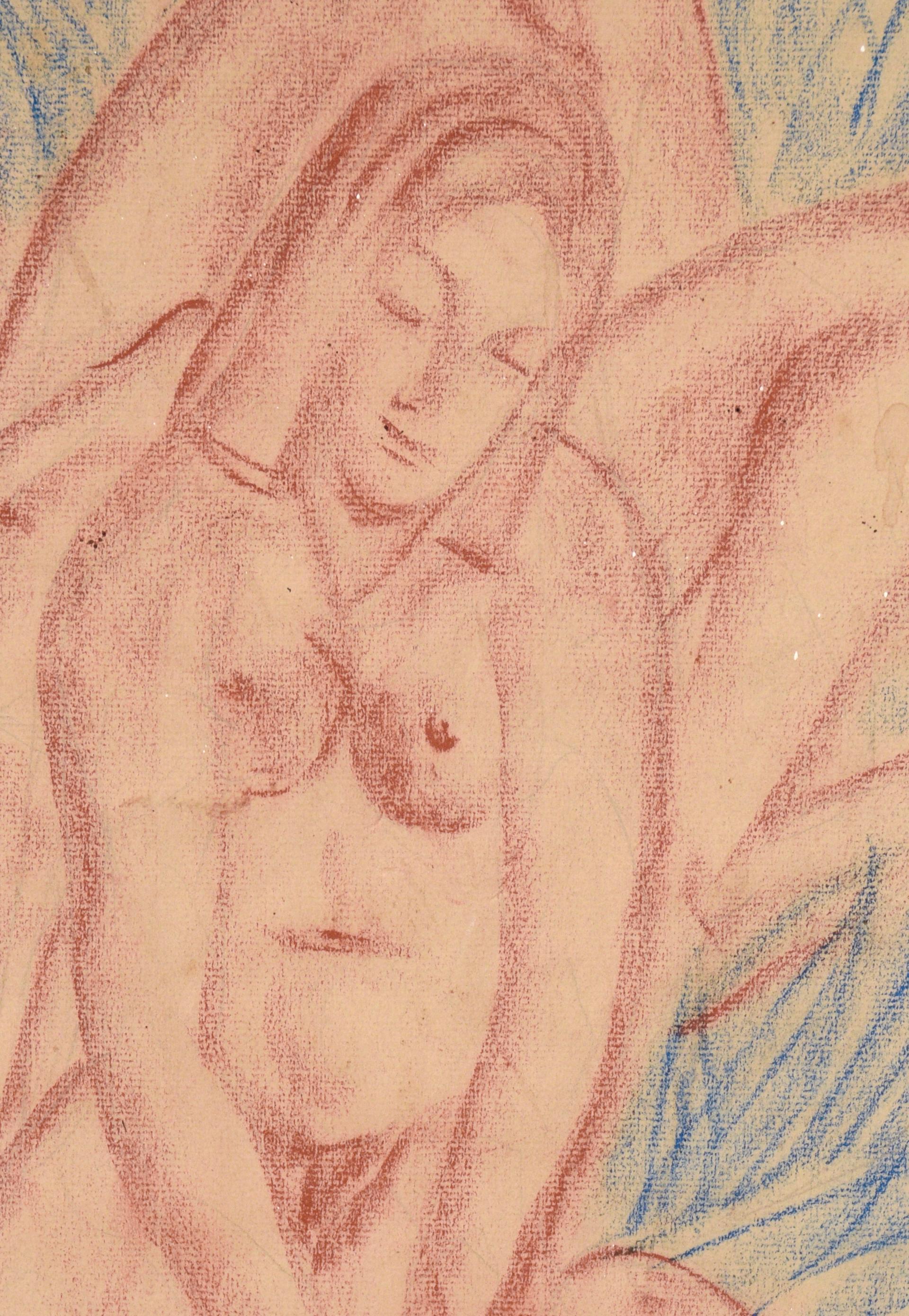 Vintage 3 Figurative Nudes in Conté Crayon on Paper (1946) by Matté‎  For Sale 3