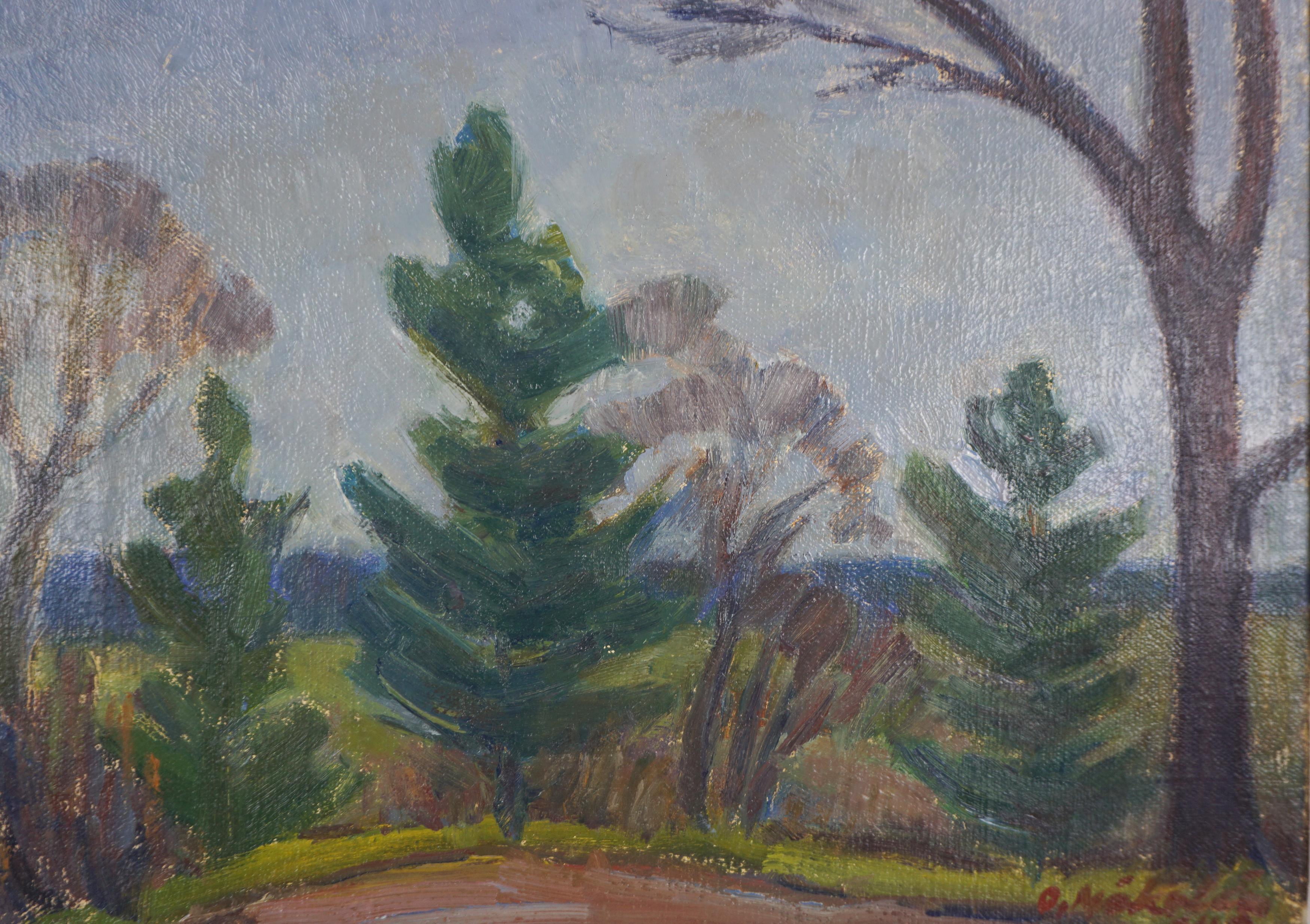 Finnische abstrakt-impressionistische Landschaft aus der Mitte des Jahrhunderts, 1949 – Art von O Mokolio