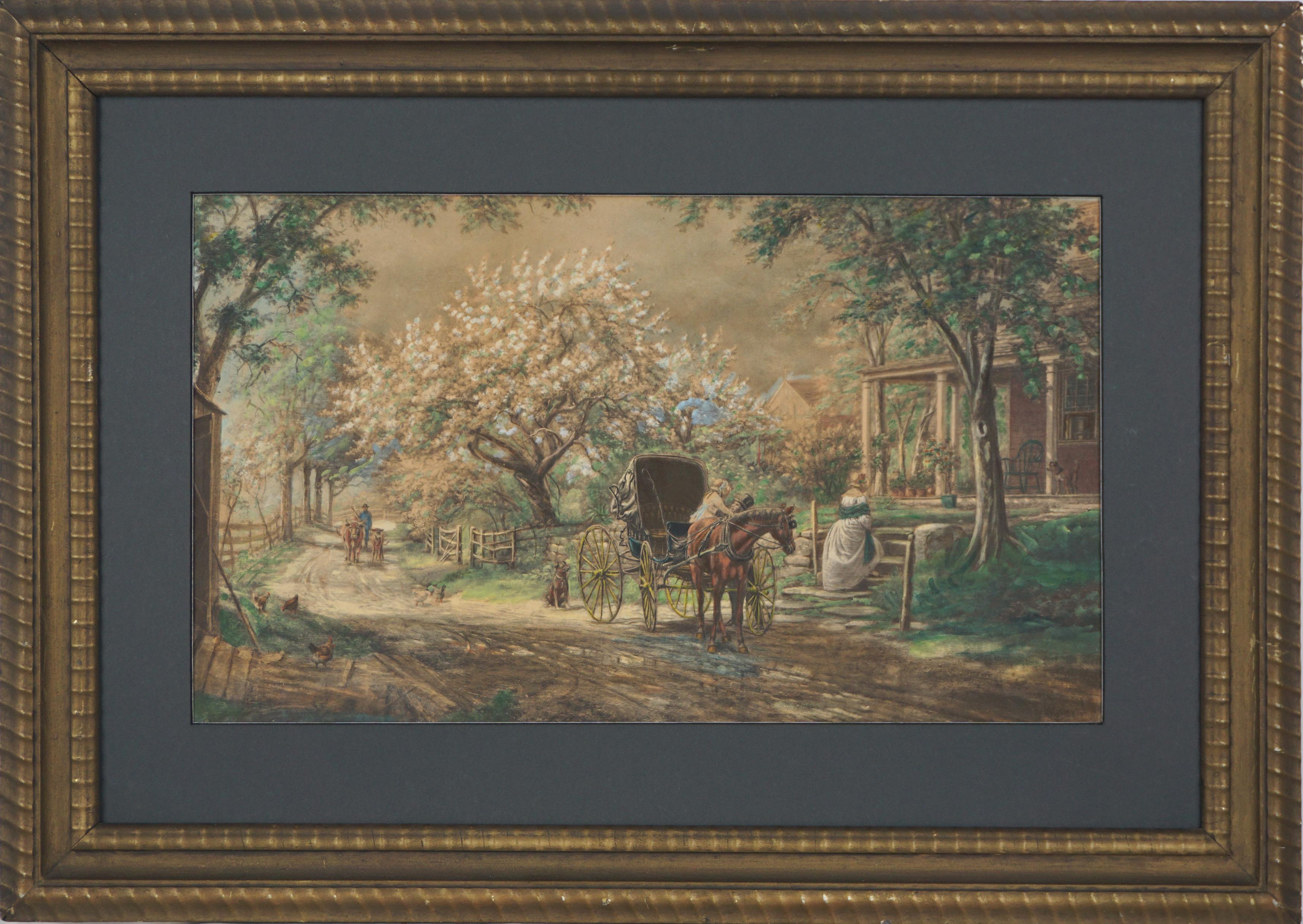 Rare aquarelle et plateautype du 19e siècle - Coming Home