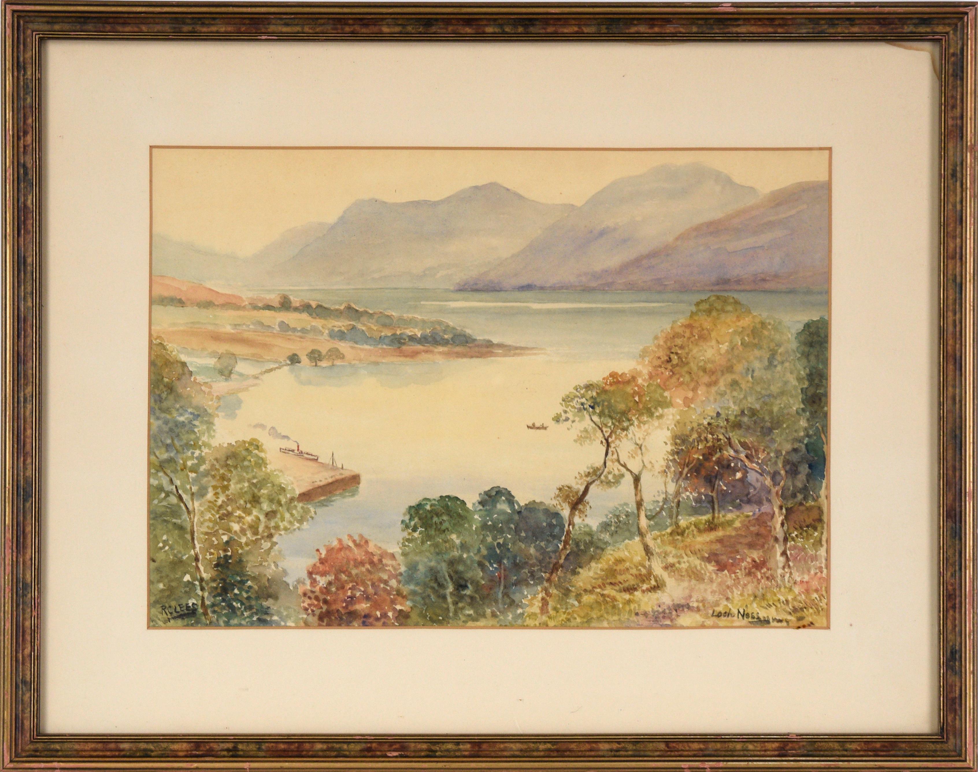 R. C. Lees Landscape Art - "Lock Ness" Lake Watercolor Landscape on Paper
