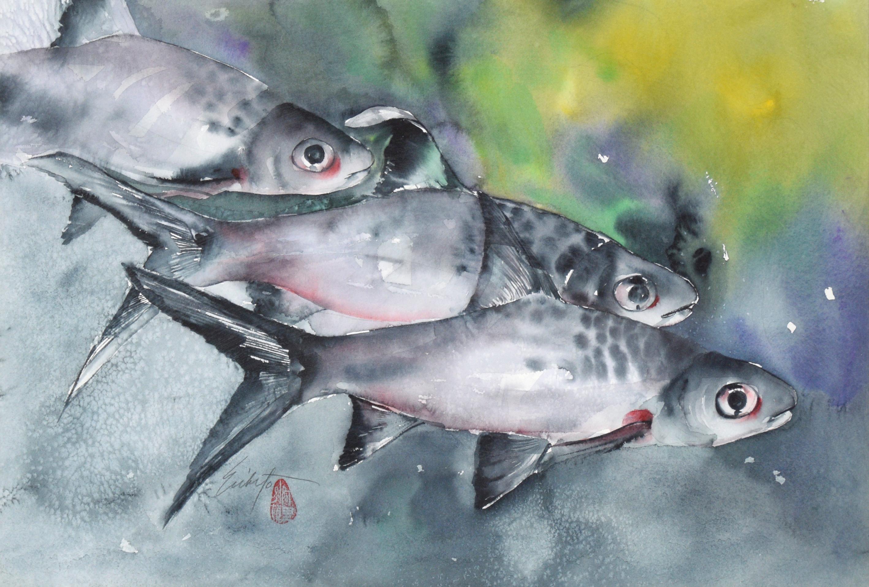 Three Fish Watercolor on Paper - Art by Unknown