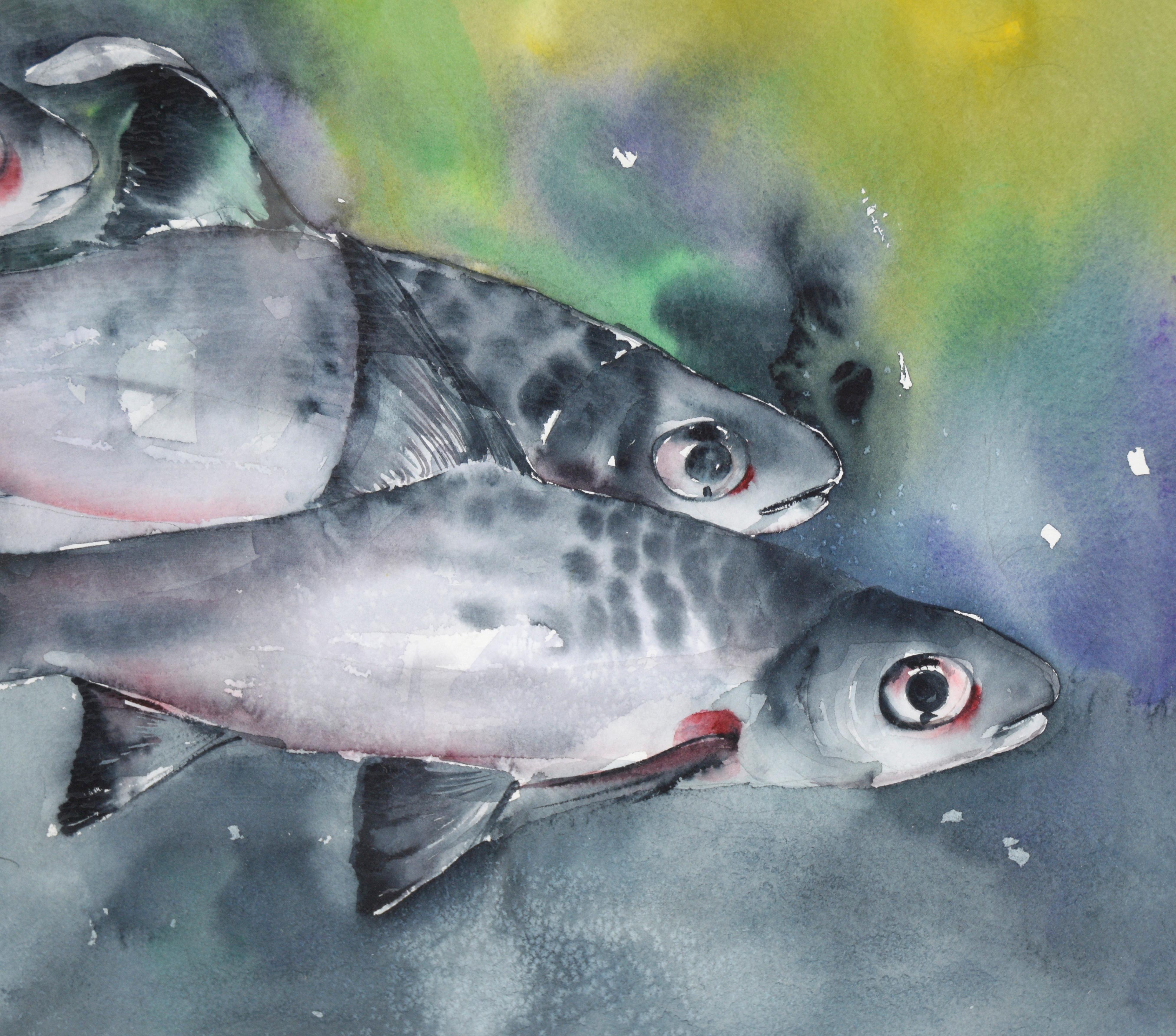Three Fish Watercolor on Paper

Lively watercolor of three fish by unknown Japanese artist 